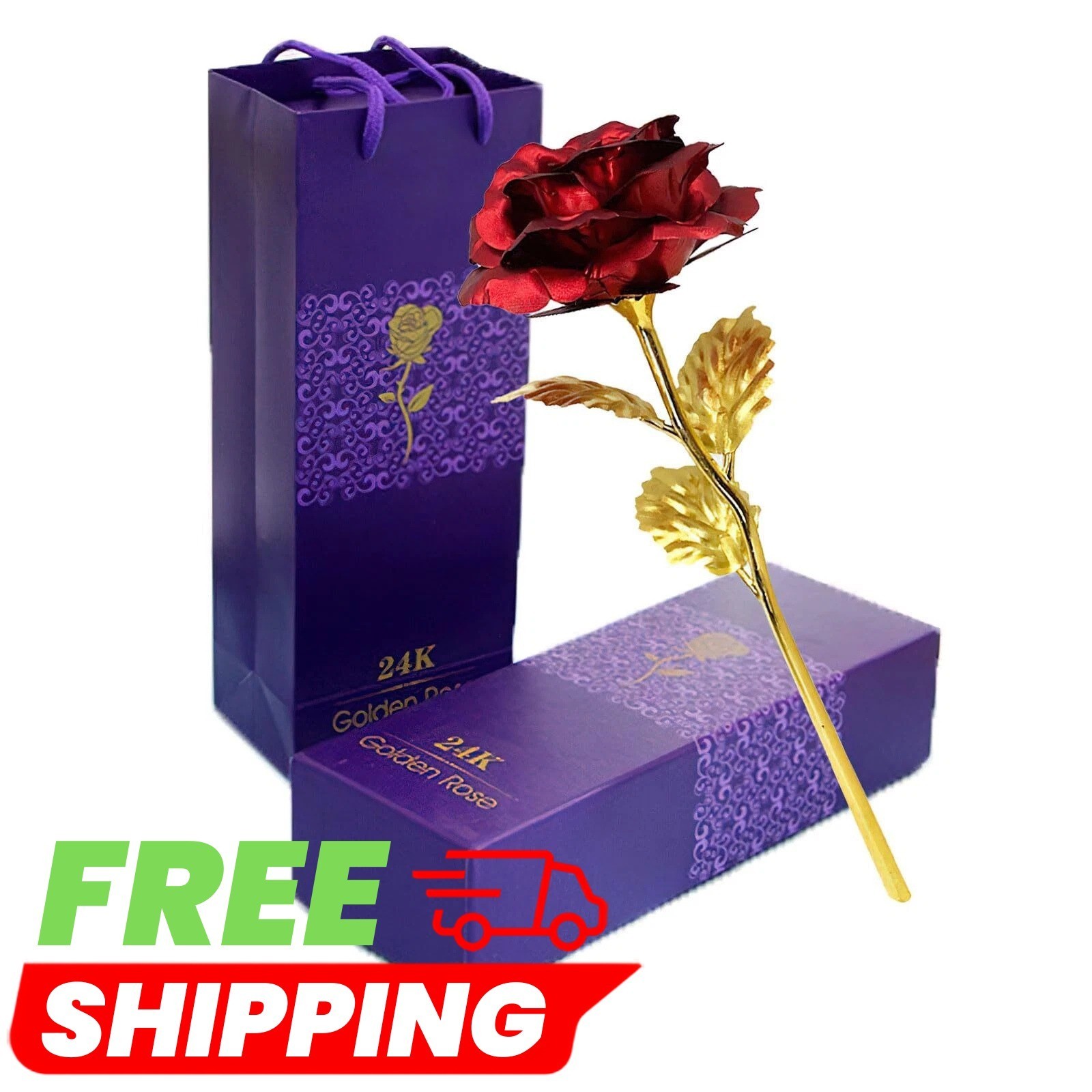 24K Forever Rose Red Rose Gold Dipped Rose 24K Rose Flower with Gift Box