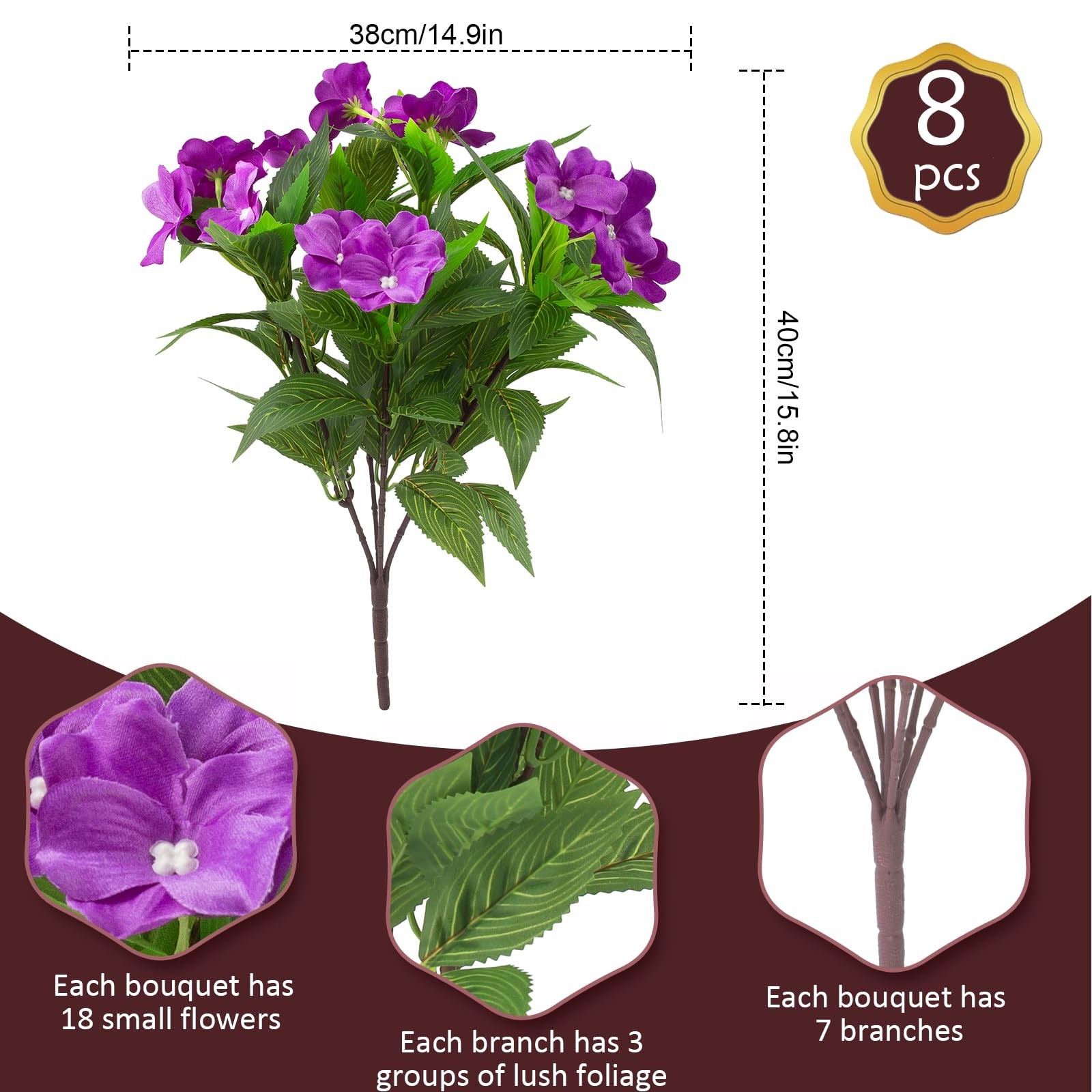 8 Pcs Artificial Impatiens Flowers for Outdoor Flowers UV Resistant Faux Flow…