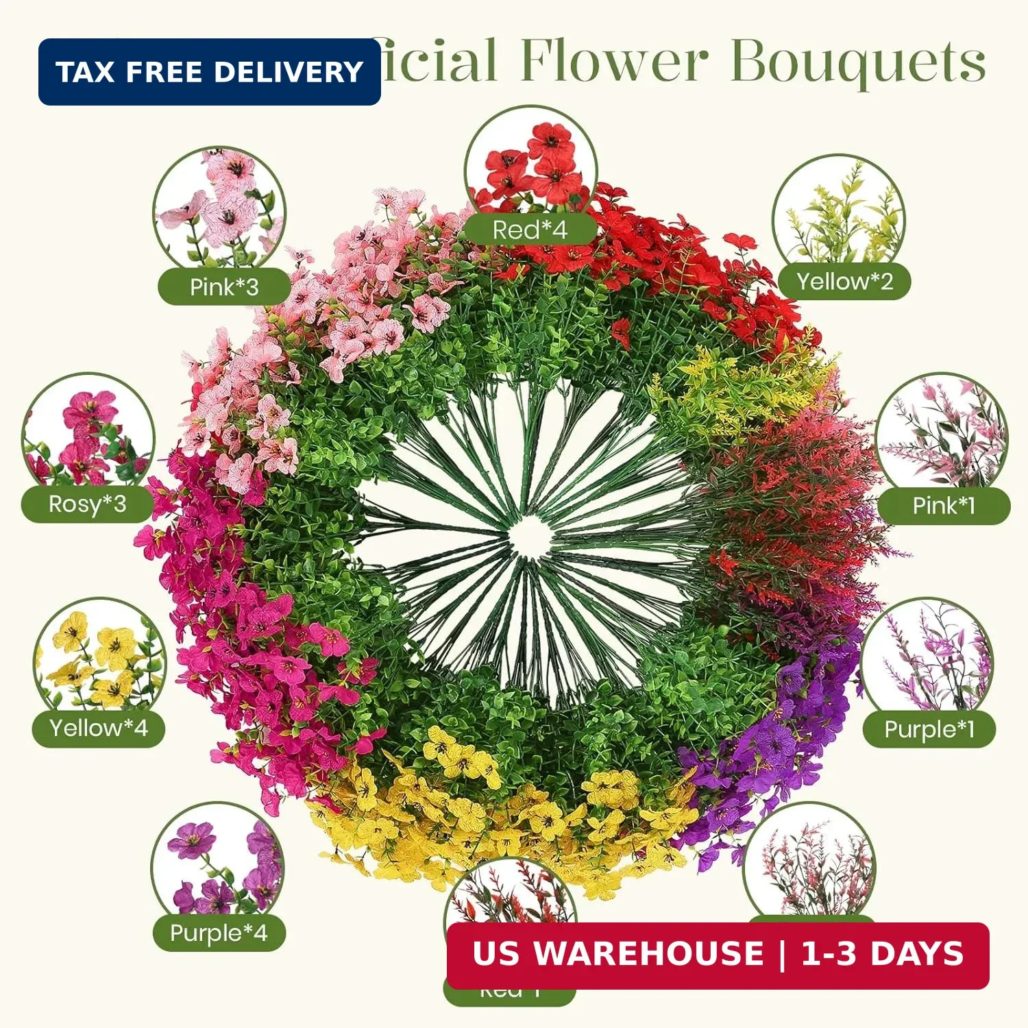 24 Bundles Artificial Flowers UV Resistant Faux Plants Outdoor Decor