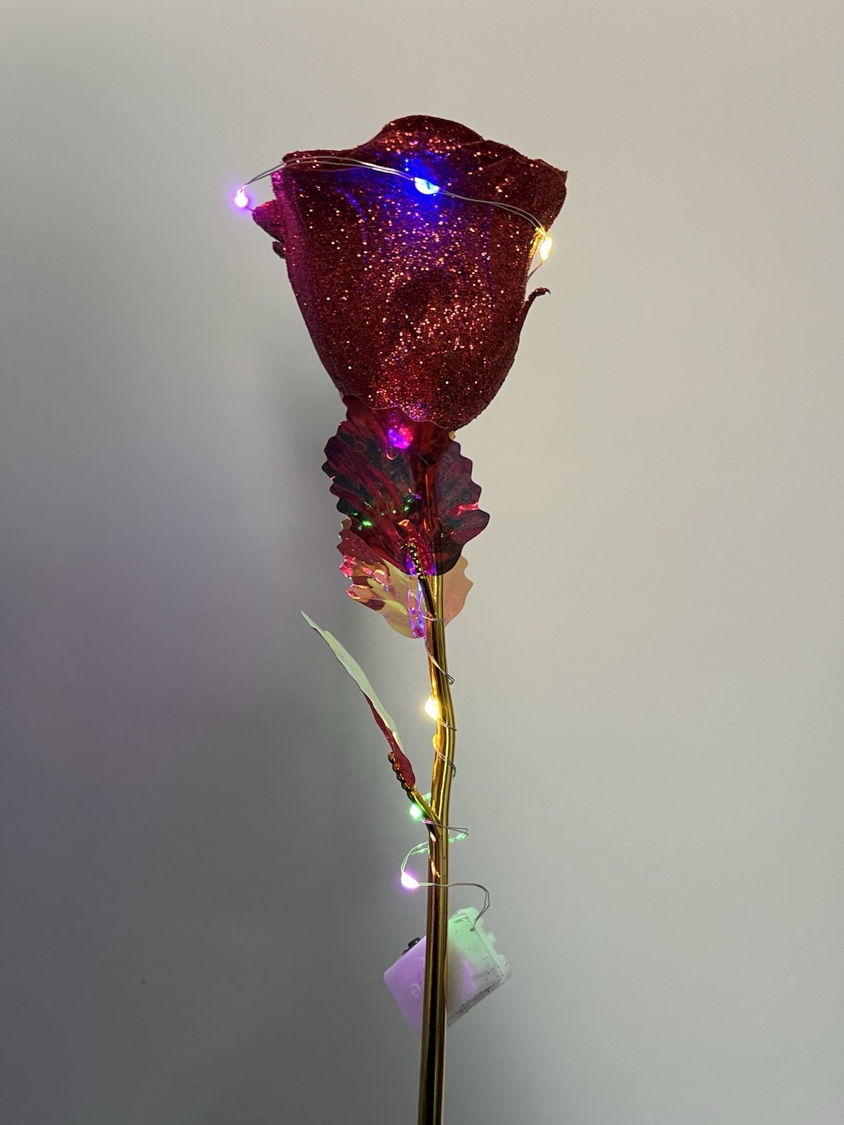 Glitter Artificial Rose Bouquet with LED Lights Gift Box – Red Pink Purple