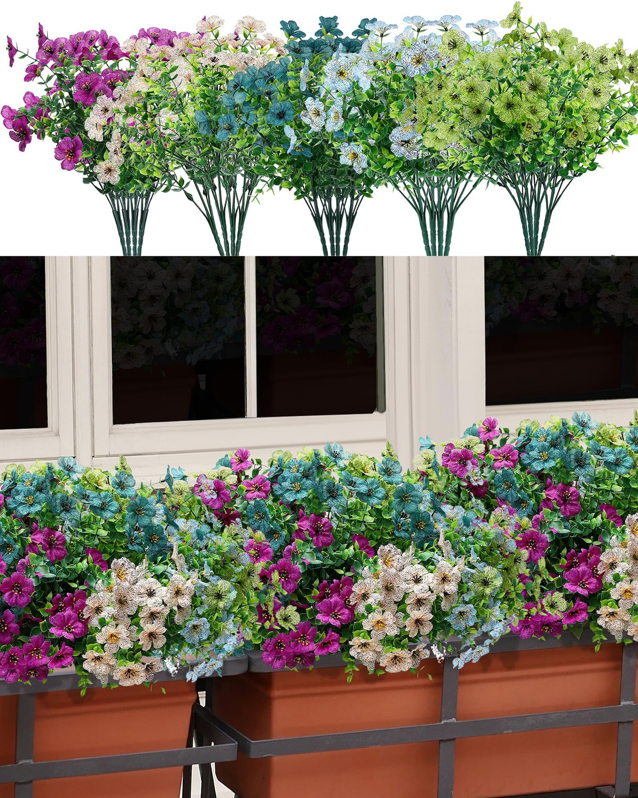Artificial Flowers for Outdoor Decor, 16 Pack UV-Resistant Fake Colorful Silk…