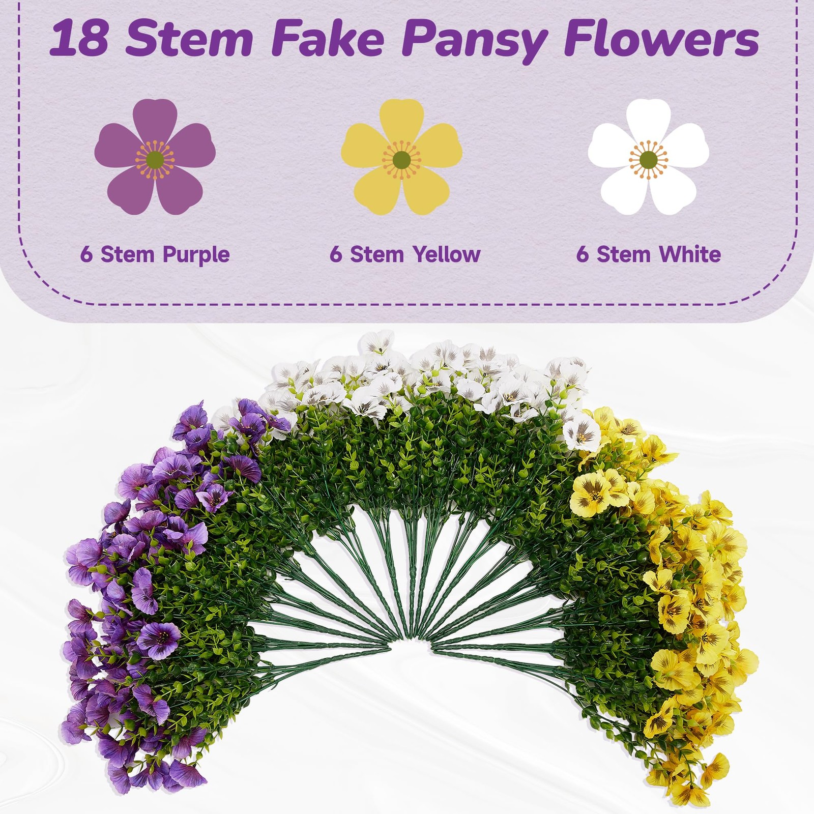 18 Pcs Artificial Pansy Flowers for Outdoor, Fake Flower Pansies, Fake Plants…