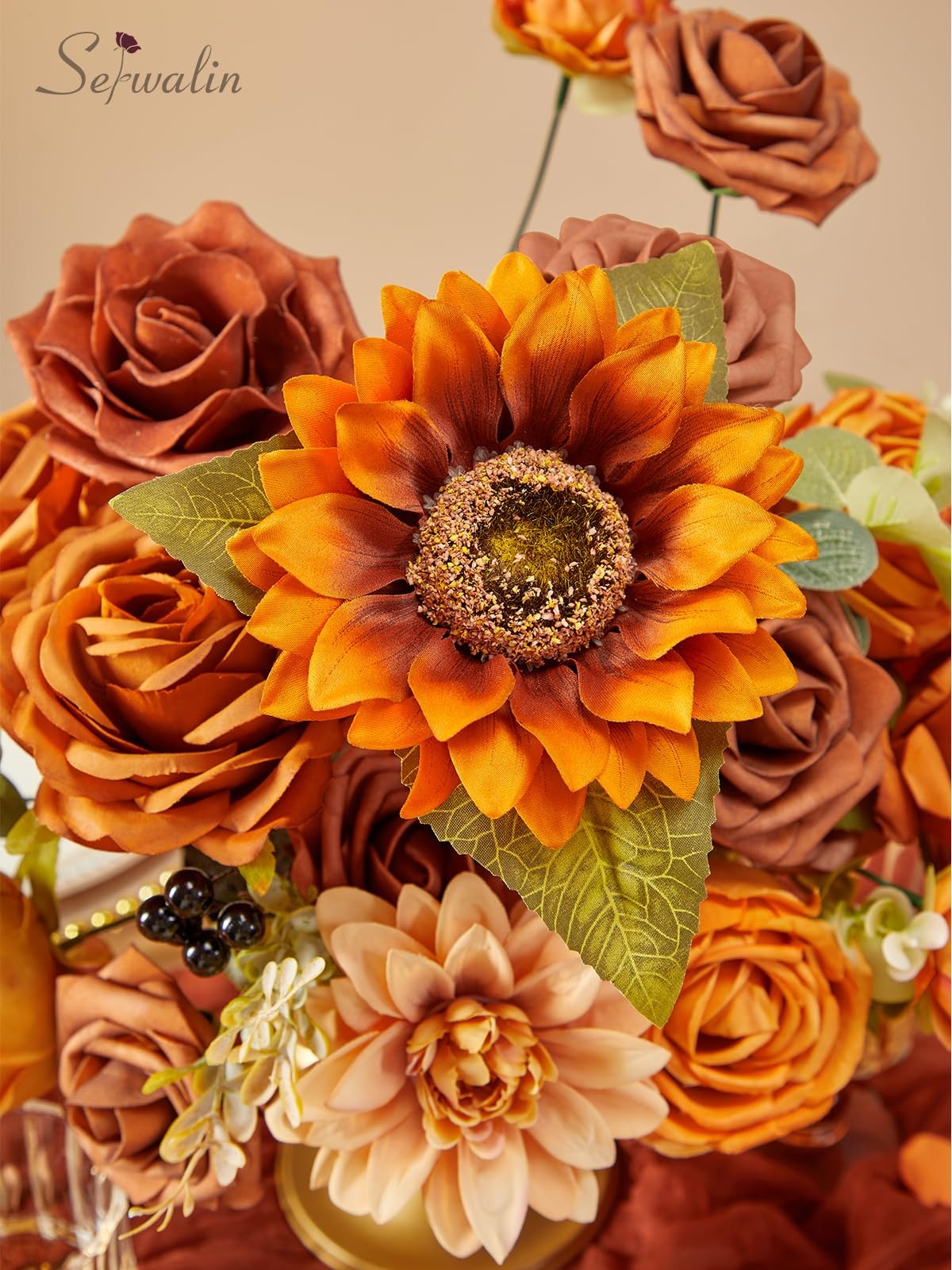 Artificial Sunflower Flowers Burnt Orange Fall Decor DIY Wedding Bouquet