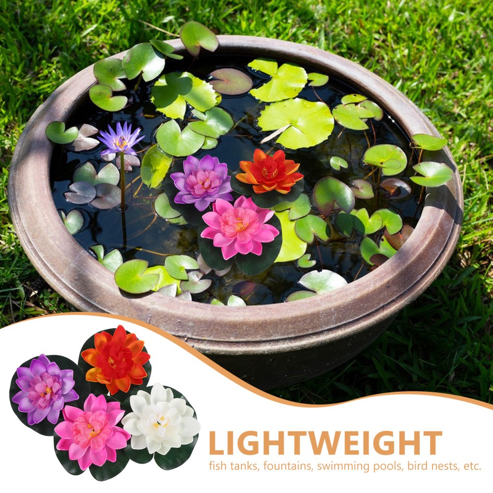 4 Pcs Faux Lotus Flowers Floating Artificial Water Lilies for Indoor Outdoor Use