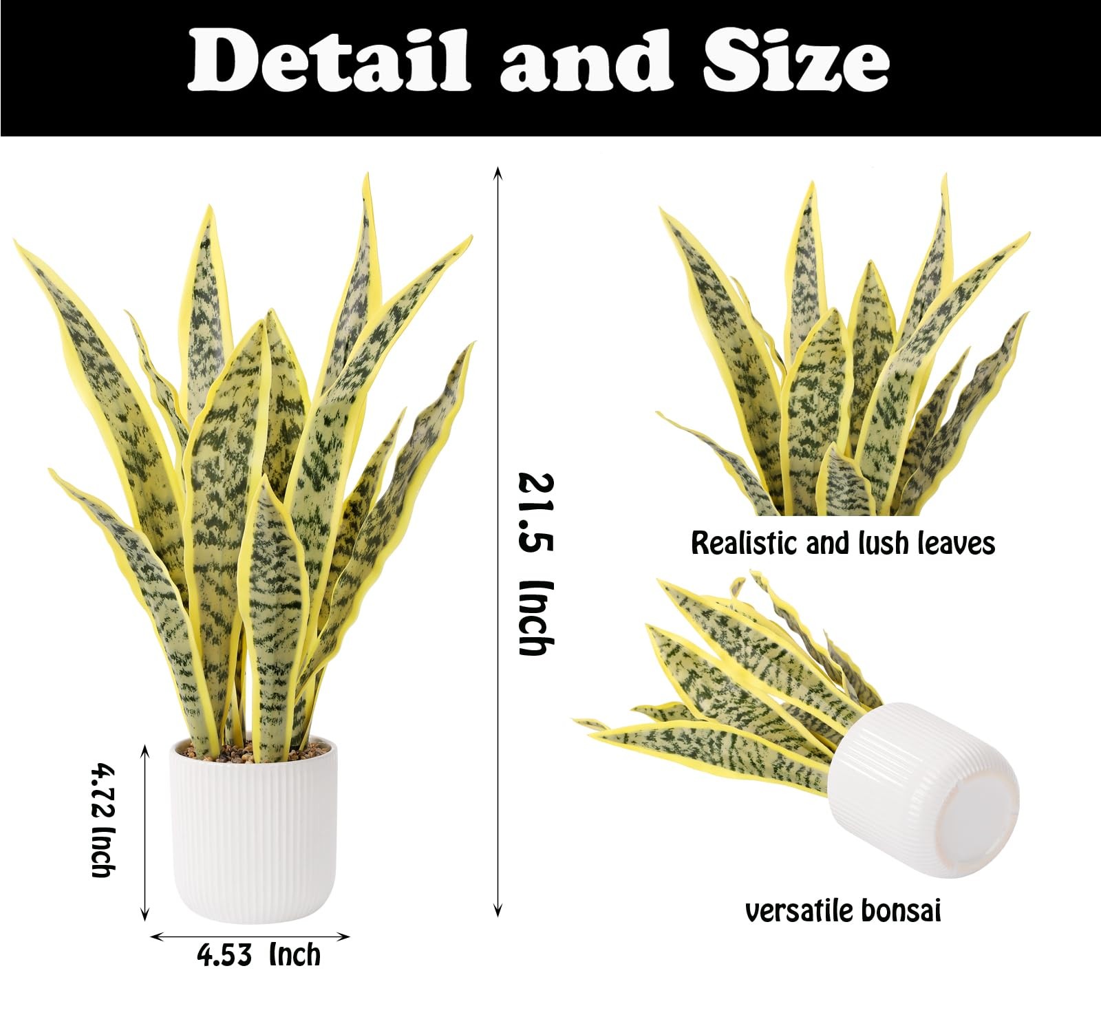 Artificial Snake Plant White Pot Faux Greenery Light Yellow 21.5 Inch