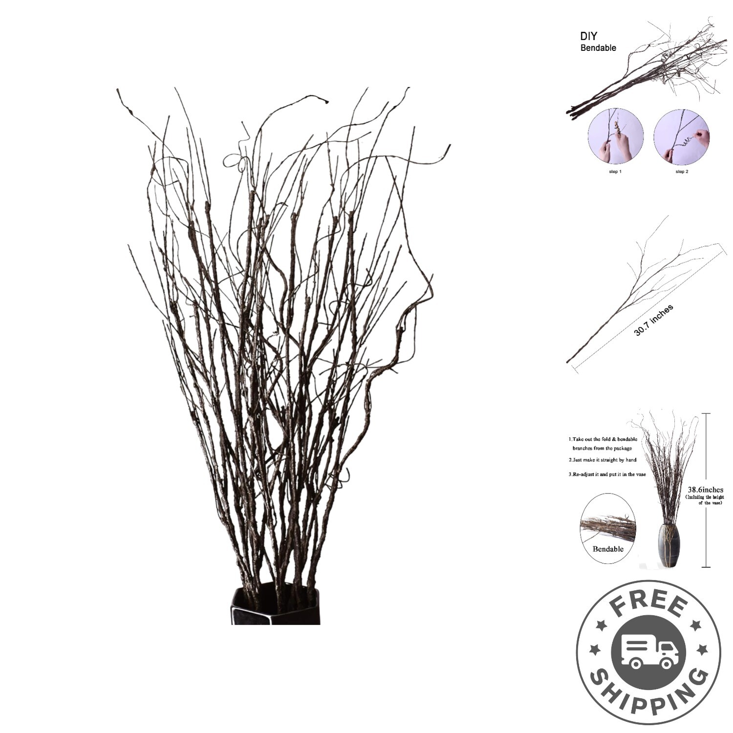10PCS Lifelike Curly Willow Branches Decorative Dried Artificial Twigs, 30.7 …