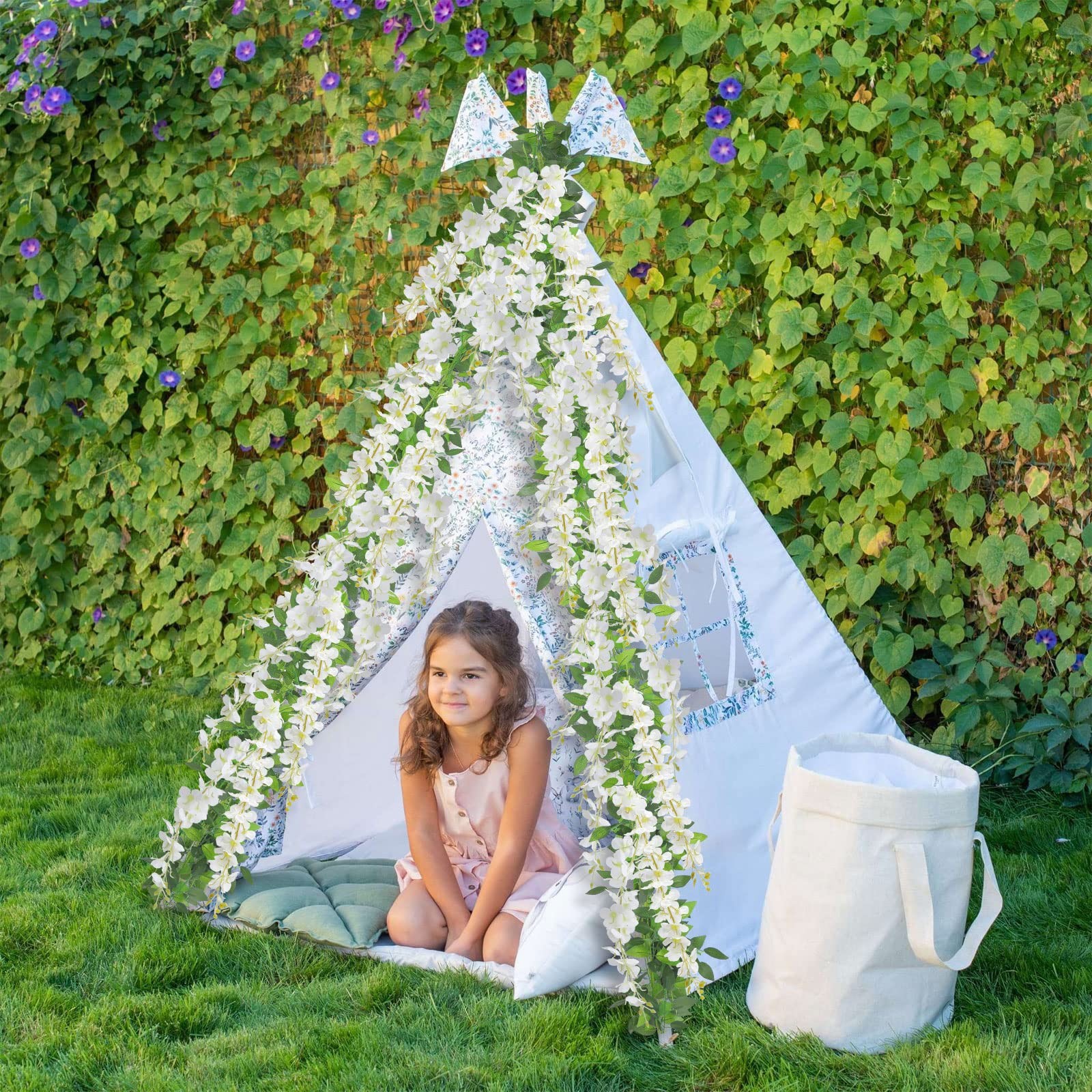 U’Artlines 5Pcs 7.2 Ft/Piece Artificial Wisteria Garland Silk Fake White Wist…
