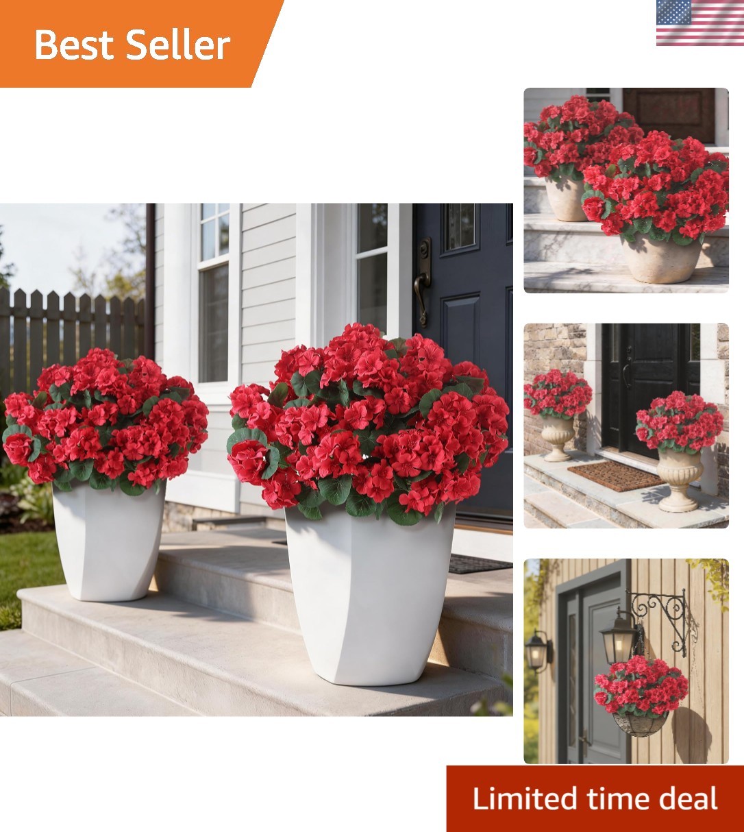 24 Bundles of UV-Resistant Artificial Geranium Flowers for Elegant Decor