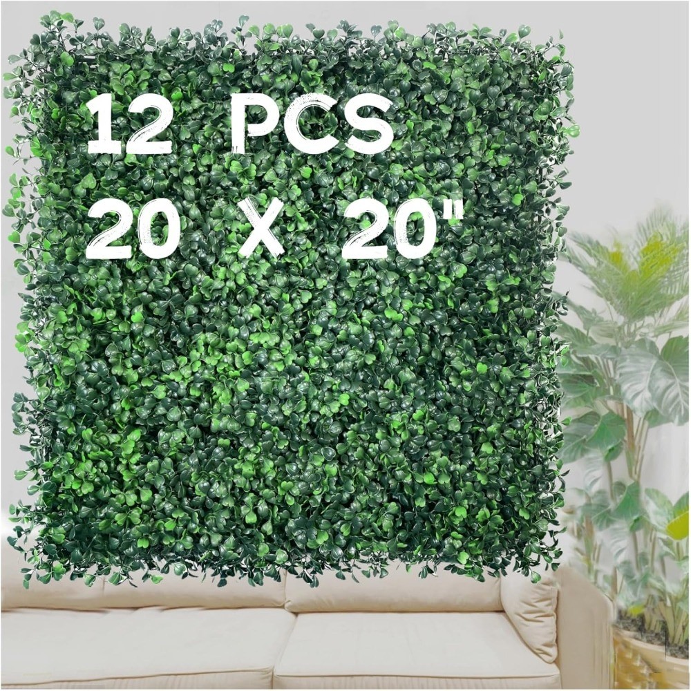 12Pcs 10″x10″ Boxwood Grass Wall Panels, Artificial Hedge Backdrop Decor