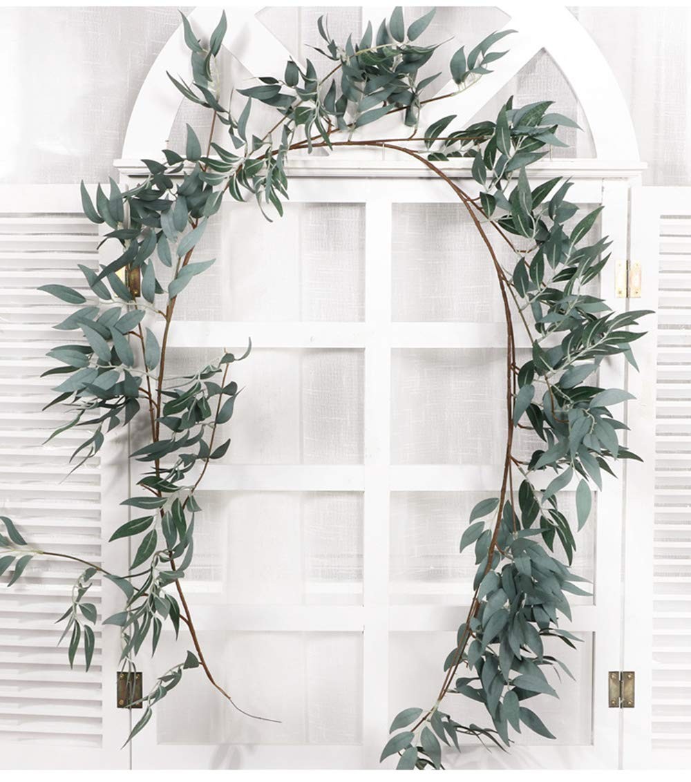 LJDJ Gray Green Leaf Garland Decorations – 5.4 Feet Artificial Silk Fabric Willo