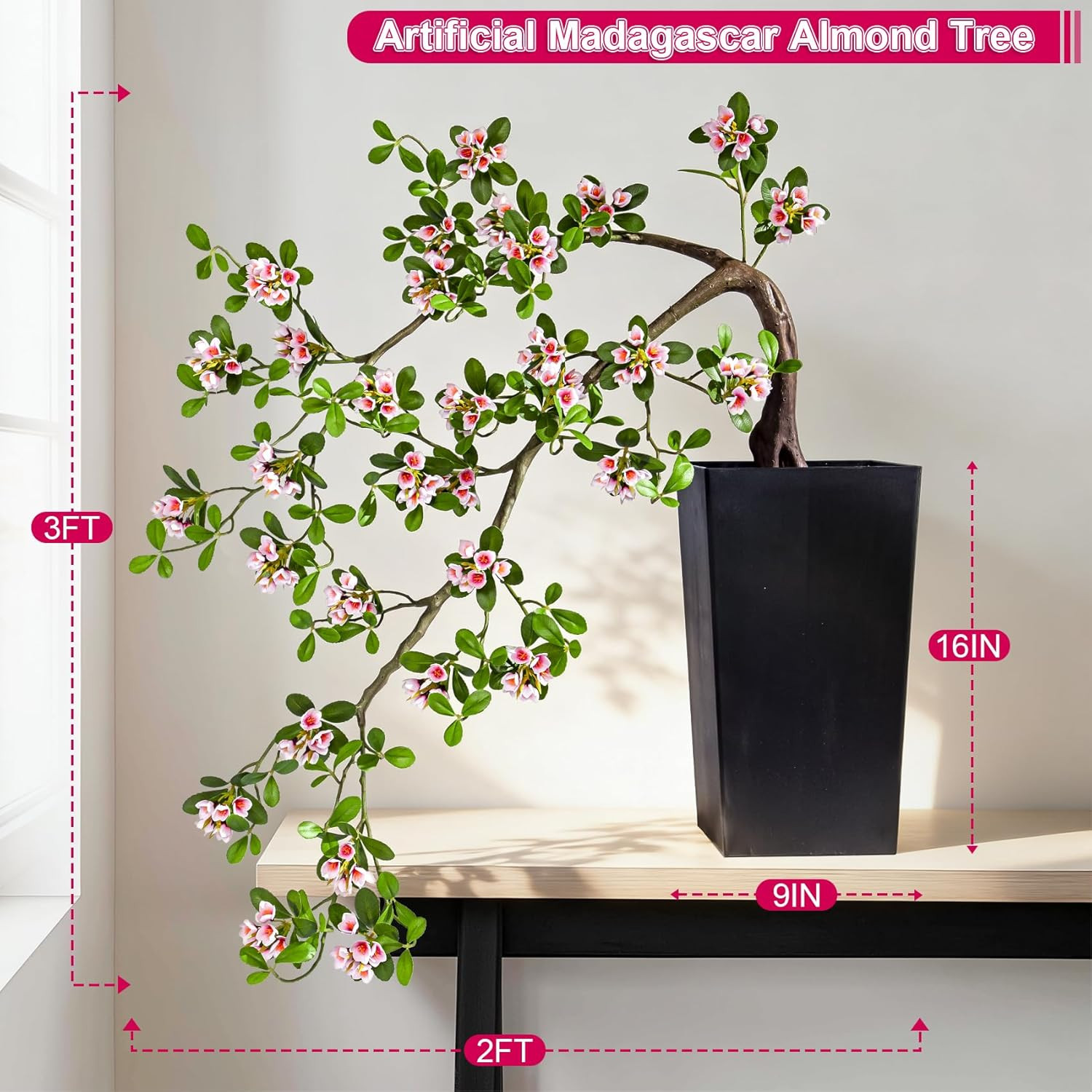 Lifelike Large Pink Artificial Bonsai Tree for Home & Office Décor