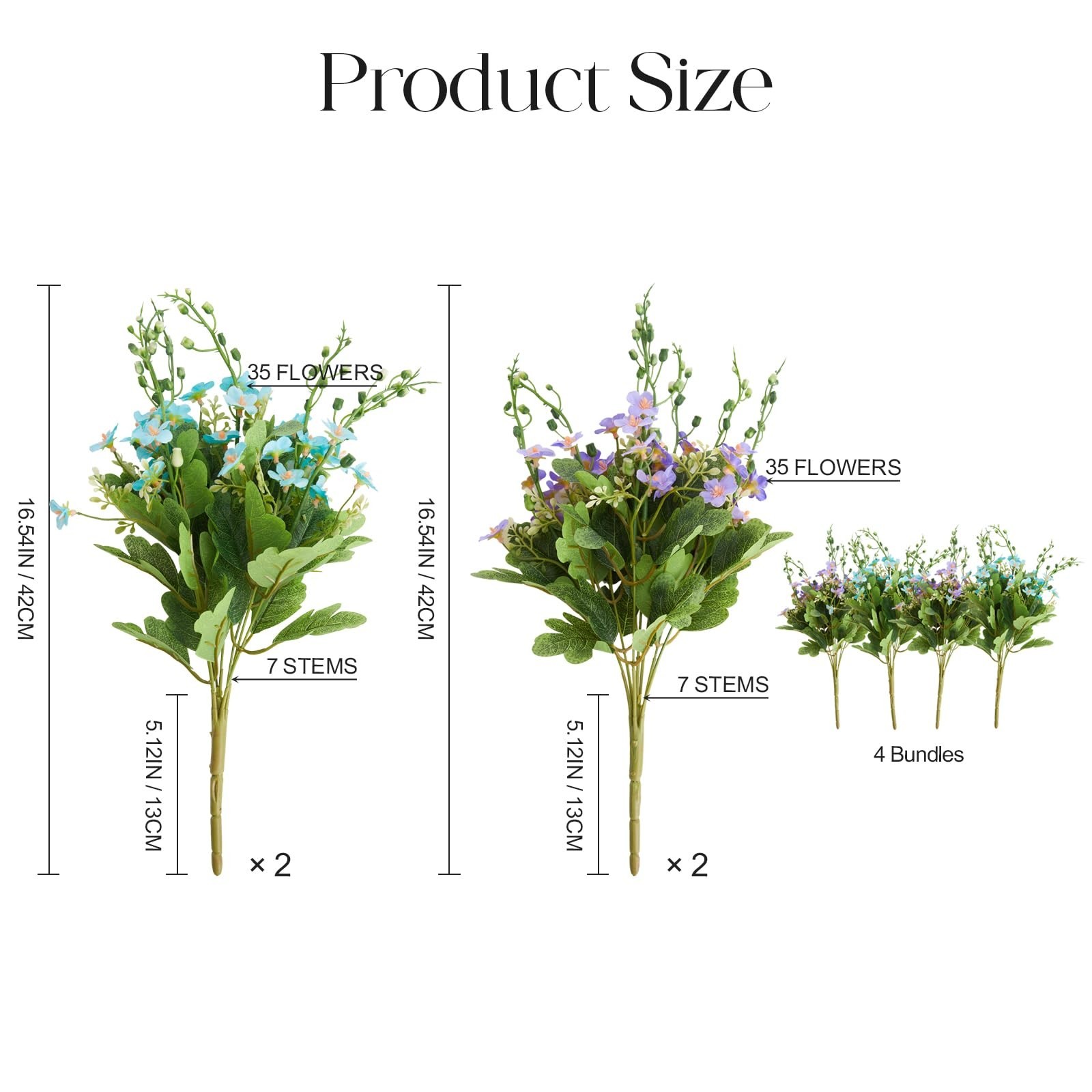 Artificial Flowers for Outdoors – Blue & Purple Forget-Me-Not Faux Plants, 4 Bun