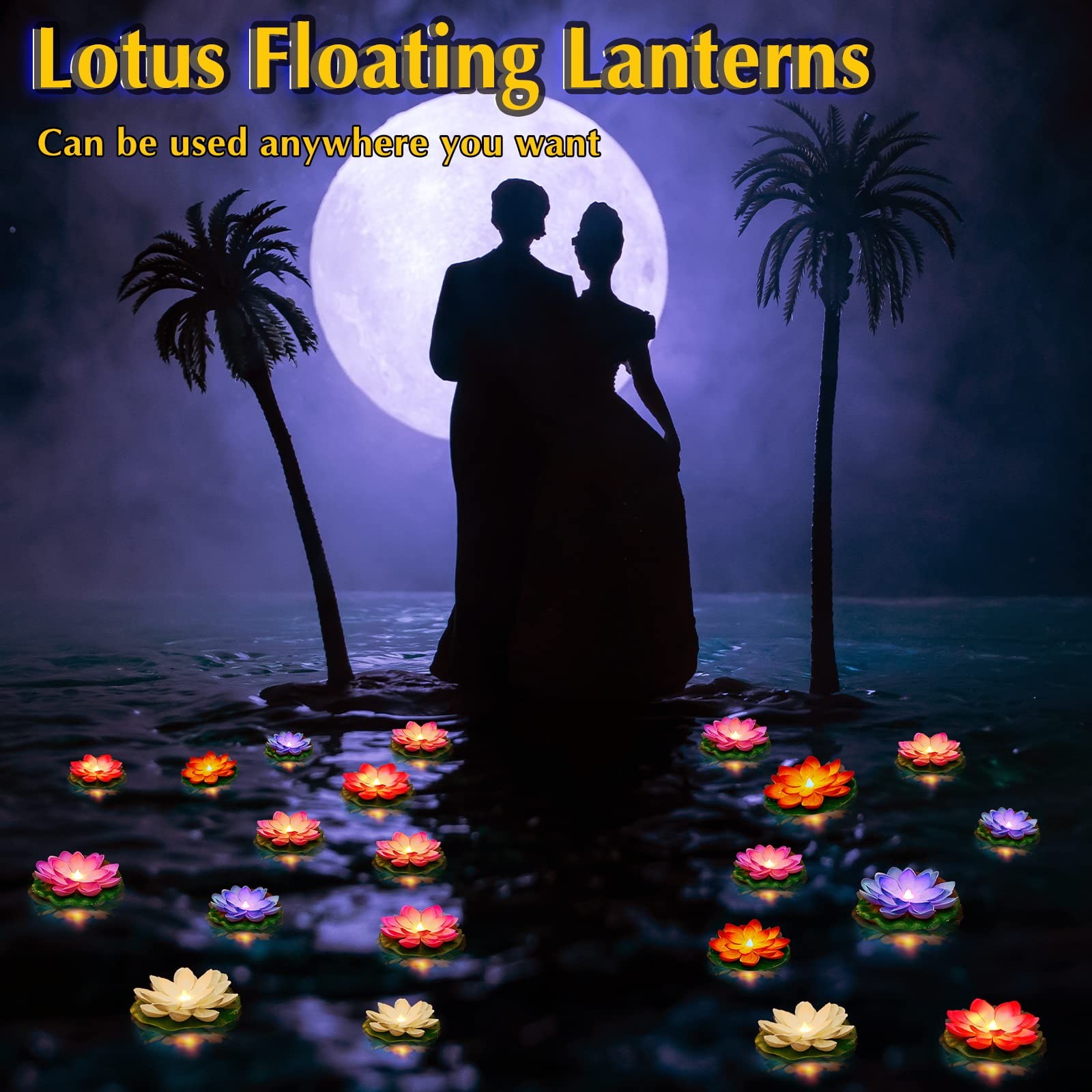 24 Pcs Floating Lights Lotus Floating Lanterns Artificial Lily Pads with LED …