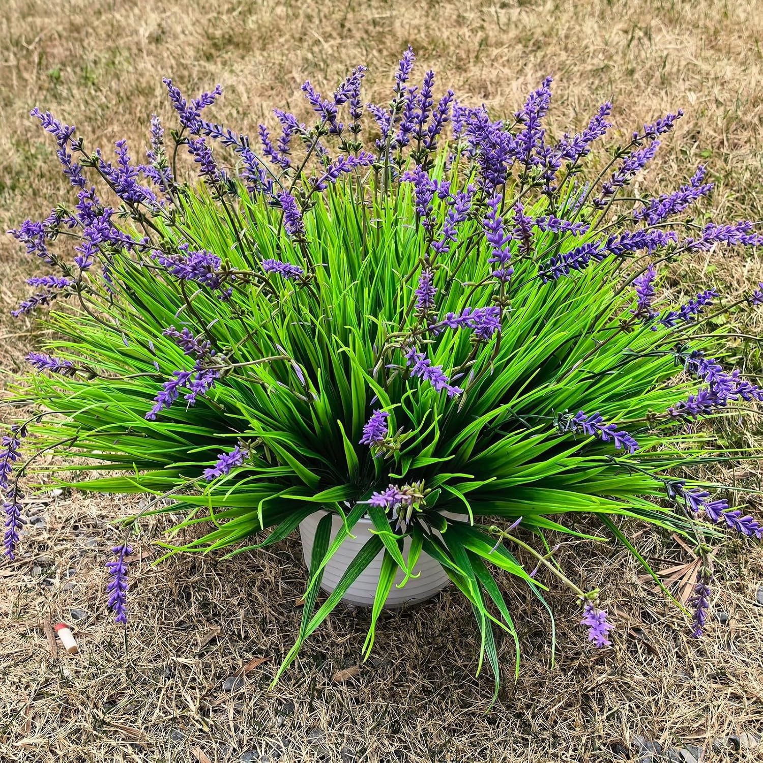 12 Bundles UV Faux Monkey Grass with Flowers, Outdoor Planter Decor US