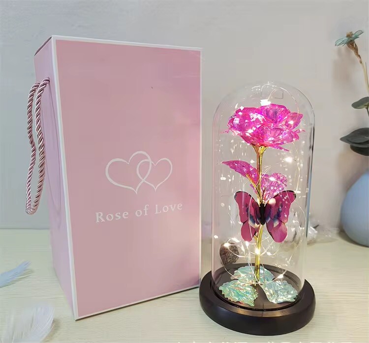 Eternal Forever Galaxy Rose Flower In Glass Dome LED Light Valentine’s Day