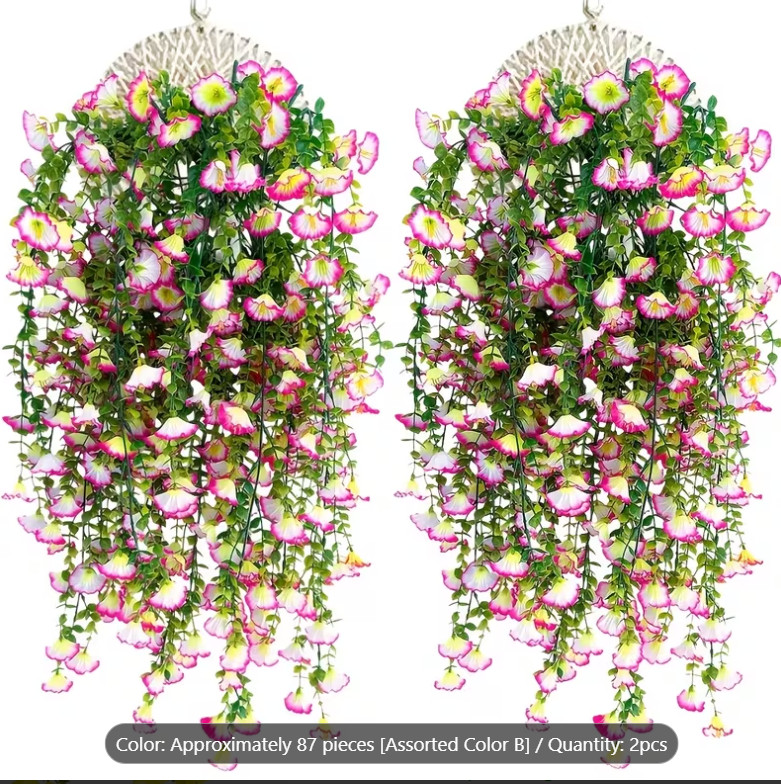 2PCS Hanging Artificial Flower UV Protected for Wedding Home Garden Decor In/Out