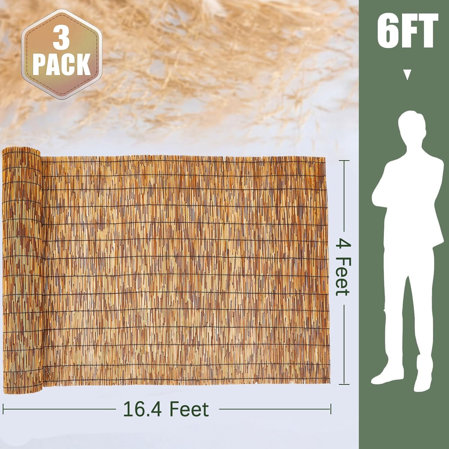 Reed Fence Roll 3 Pack 4x16ft Natural Privacy
