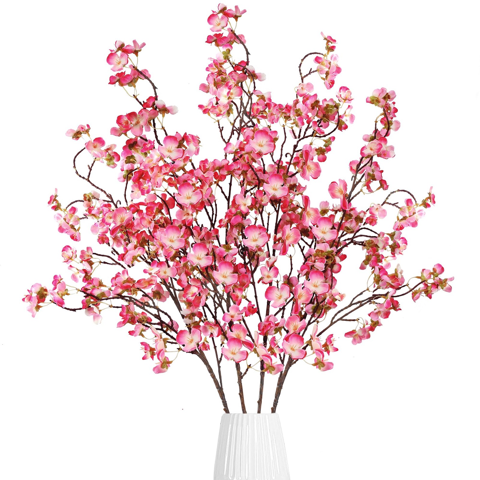 Artificial Cherry Blossom Flowers 4 Pcs Faux Cherry Blossom Stems Faux Silk C…