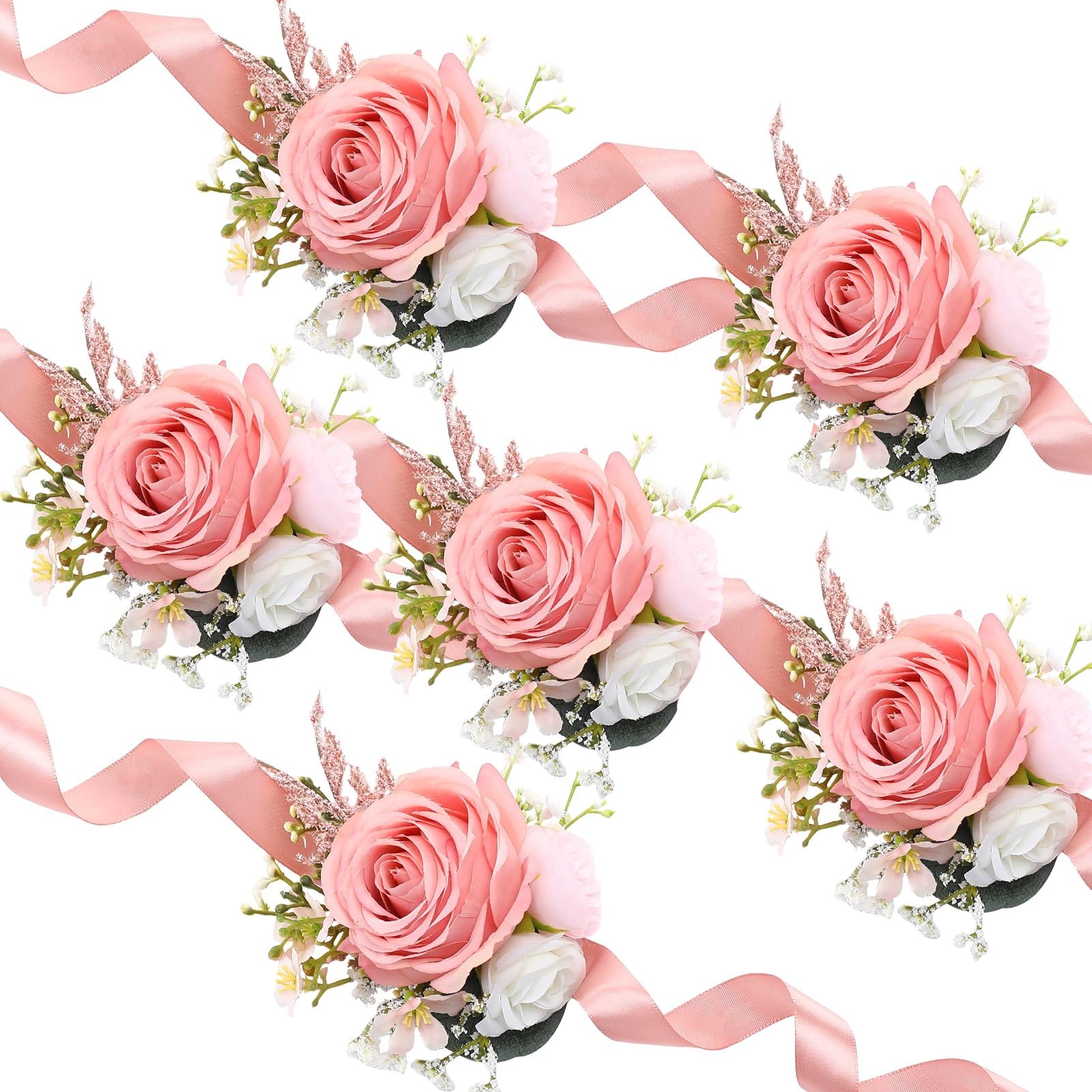 Dusty Pink Wrist Corsage Wedding Bridal Hand Flower Decor Prom 6 PCS