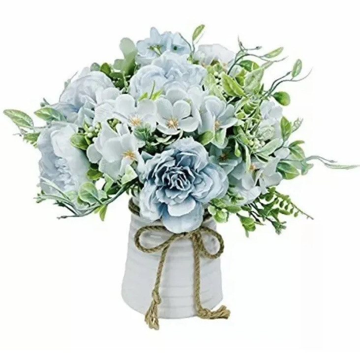 LADADA Artificial FlowersIn Vase Fake Roses Floral Arrangement Bouquets of White