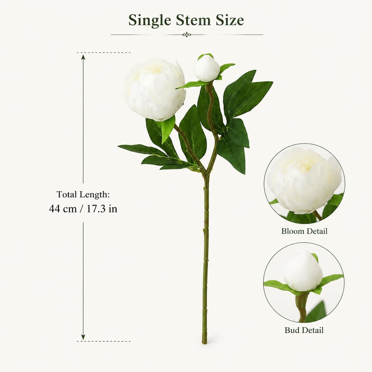 Cream White Peonies Artificial Flowers, 6 Pcs Silk Peony Bouquet