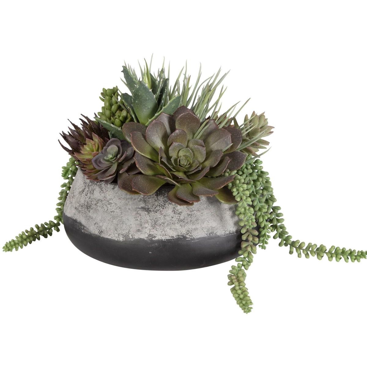 Uttermost 60214 Yuma Green and Burgundy with Dark Iron Succulent Centerpiece