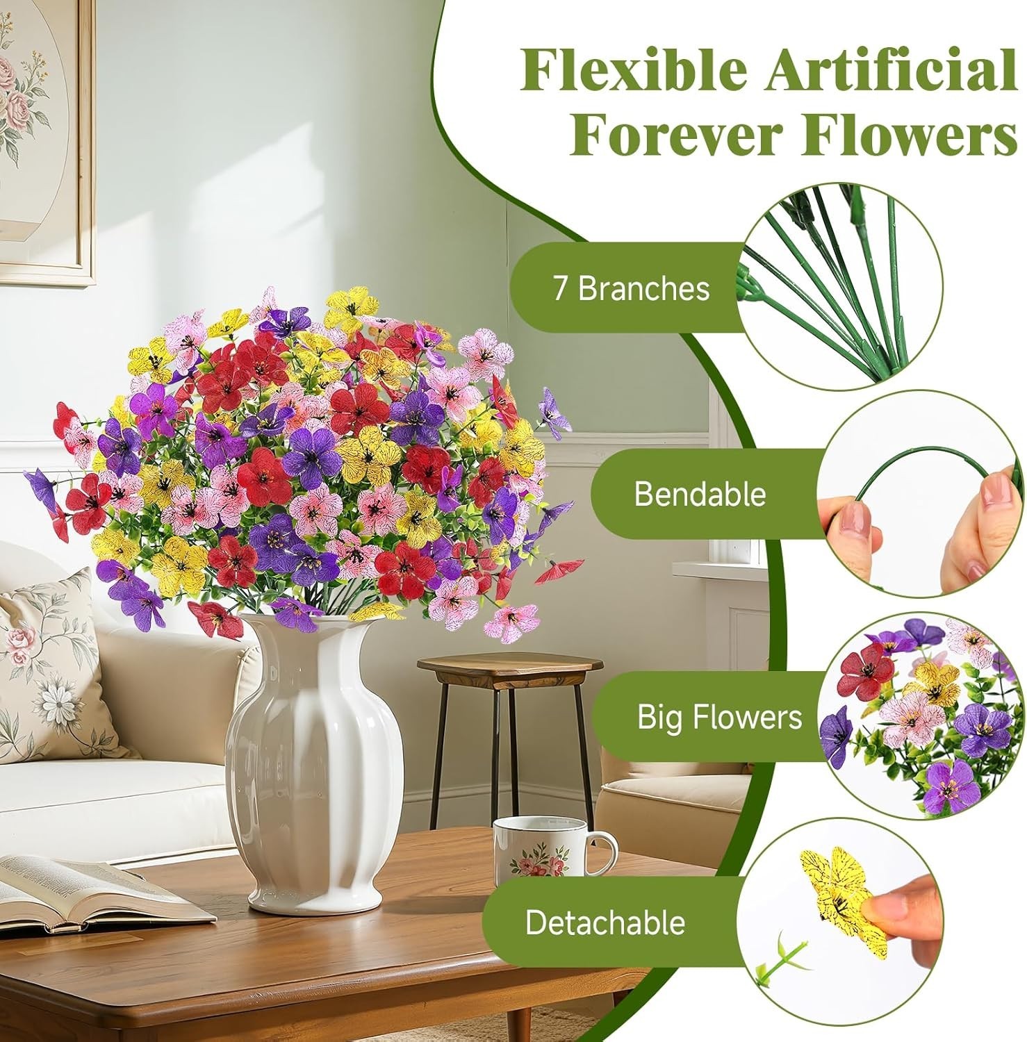 Colorful 20-Pack Faux Flowers for Garden, Home & Special Events – No Fade