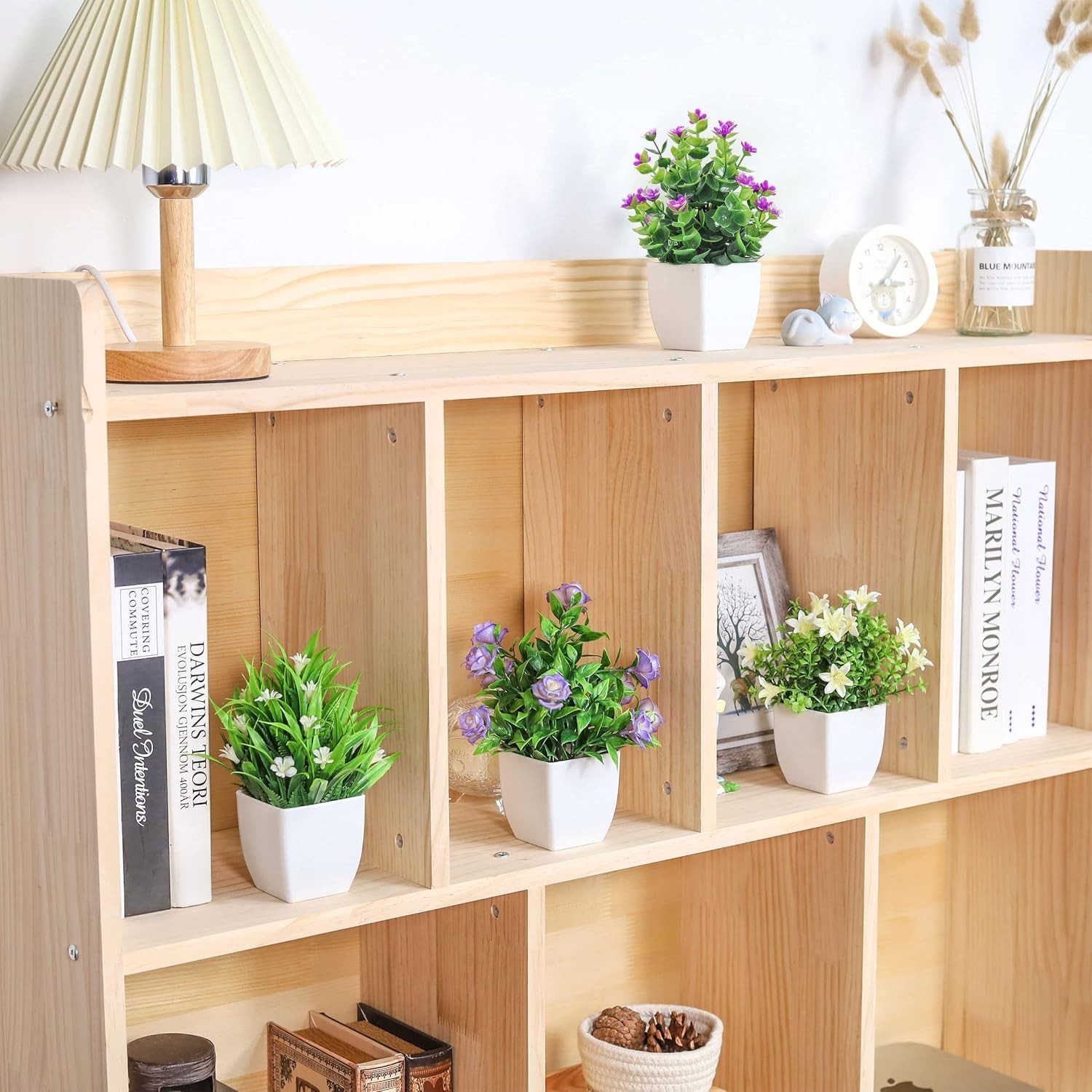 4 Pack Small Fake Plants Mini Artificial Faux Plants Indoor with Flowers Spring