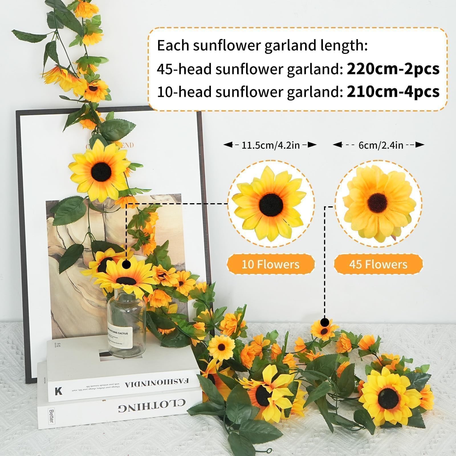 6 Pack Artificial Sunflower Garland 7.22ft Silk Sunflower Vines Artificial Flowe