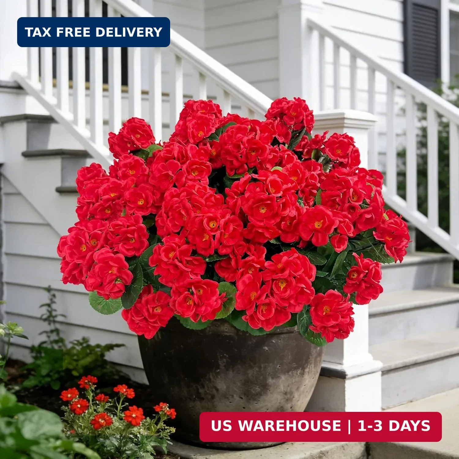 Artificial Flowers for Outdoors, Realistic Fake Flowers UV Resistant Silk Gerani