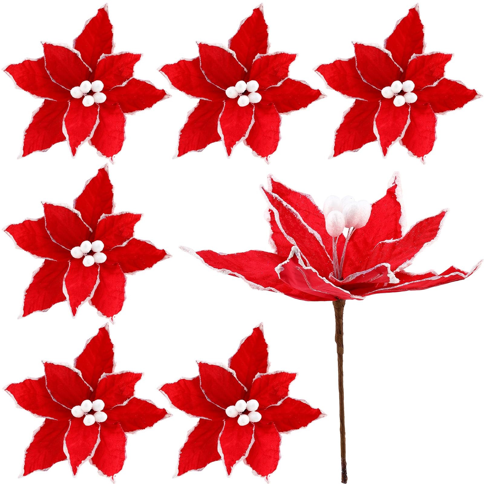 6 Pcs Red Christmas Poinsettia Flowers Artificial Large Poinsettia Picks Faux…