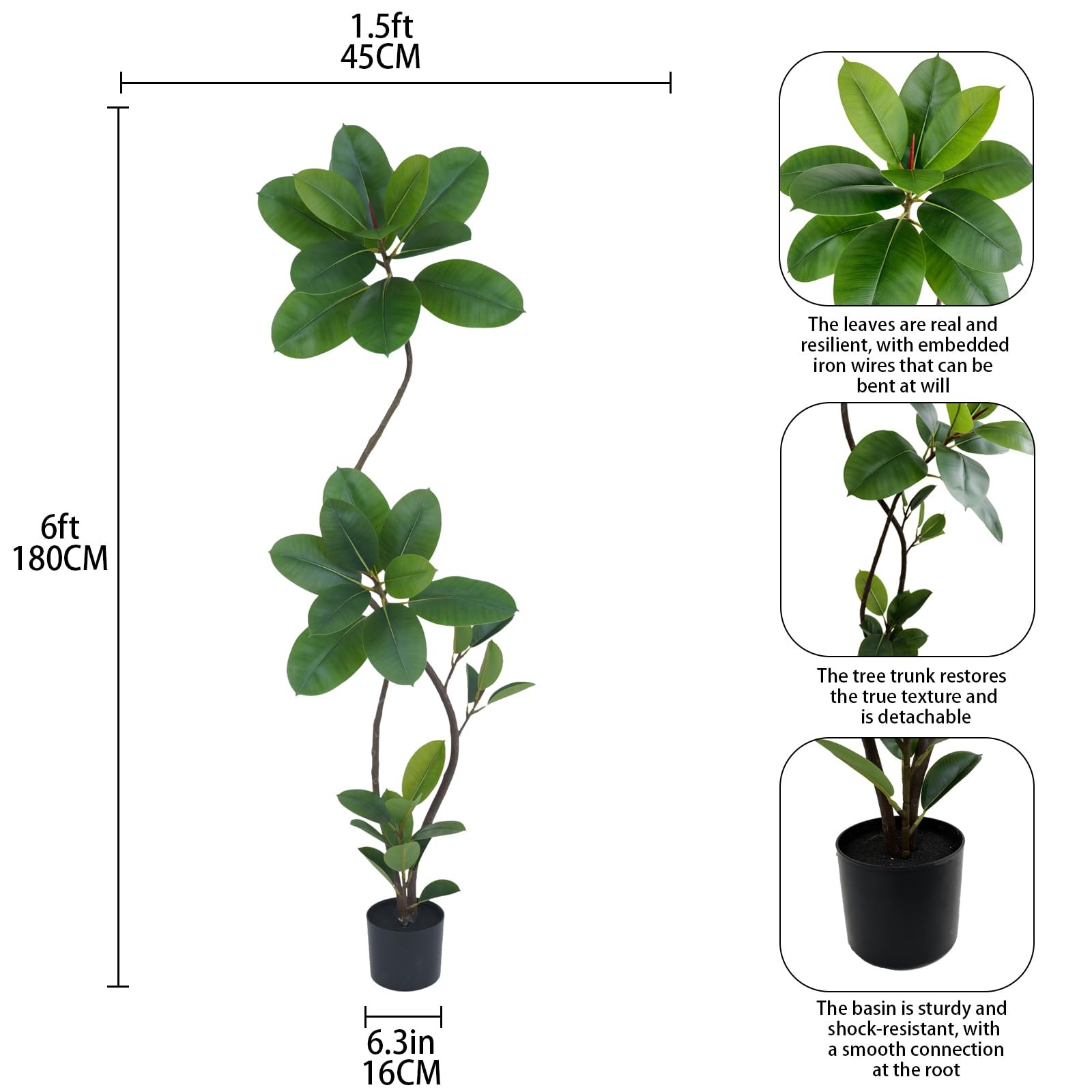 Artificial Green Rubber Tree 6FT
