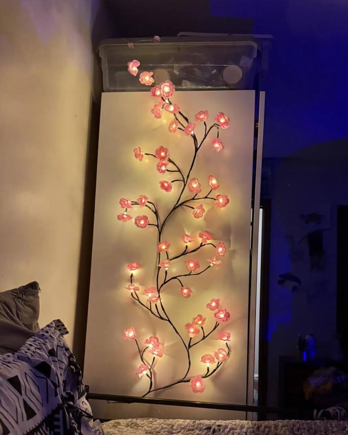 Cherry Blossom Vine Lights for Wall, 4FT 48 LED Pink Flower Lighted Willow Vi…