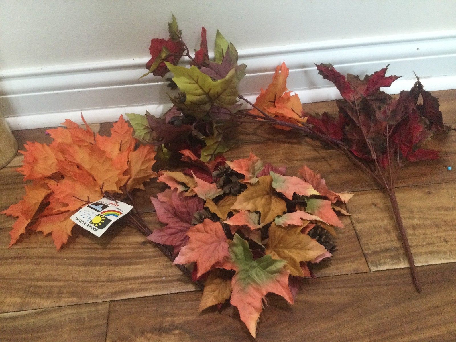 Candle Ring Oak Leaves PINECONE Fall Floral Decor 3.5” DIAM+ 3 BUSHES SILK