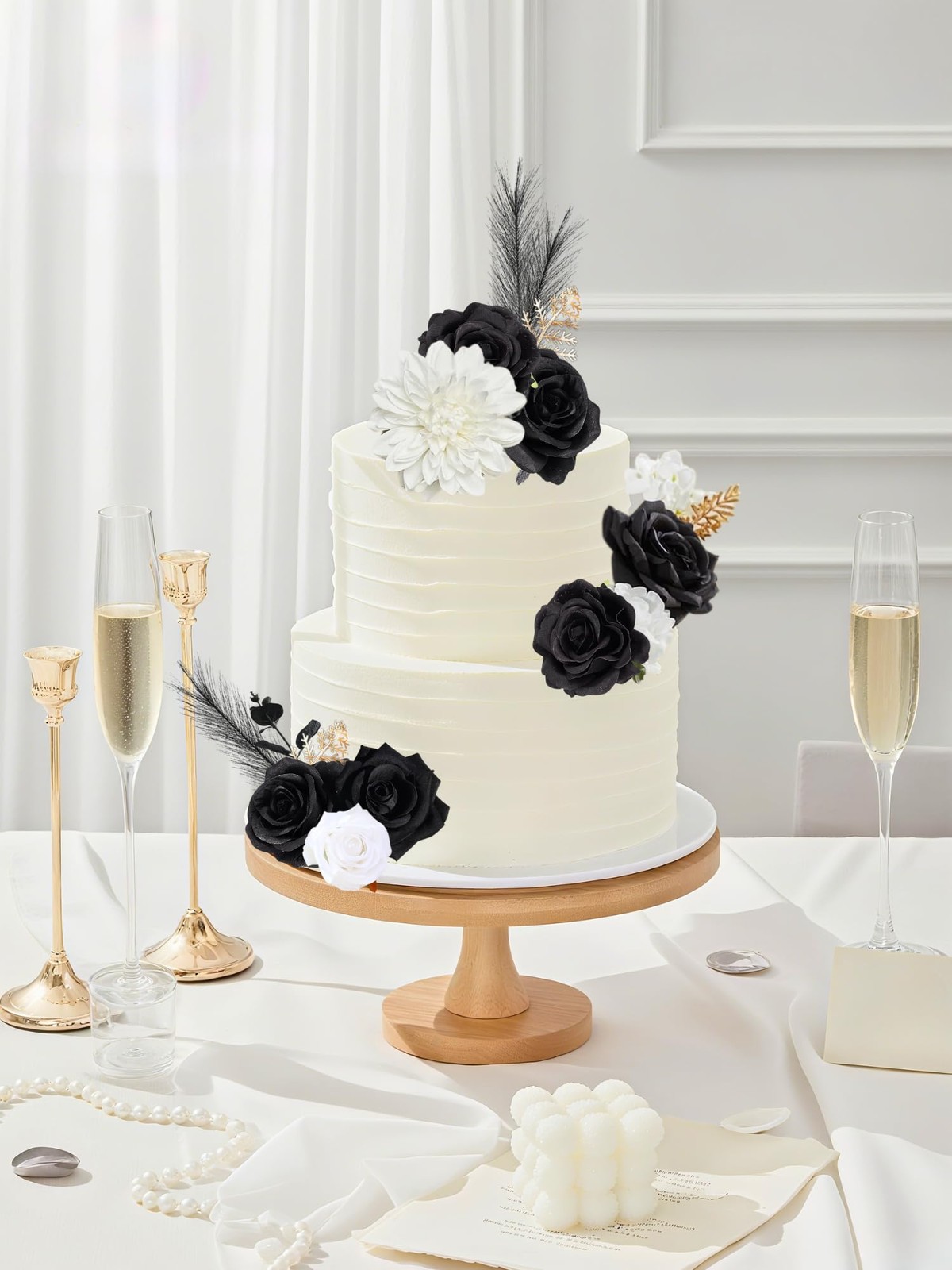 Black White Flowers Artificial Combo Set Mix Silk Flowers Dahlia Roses with S…