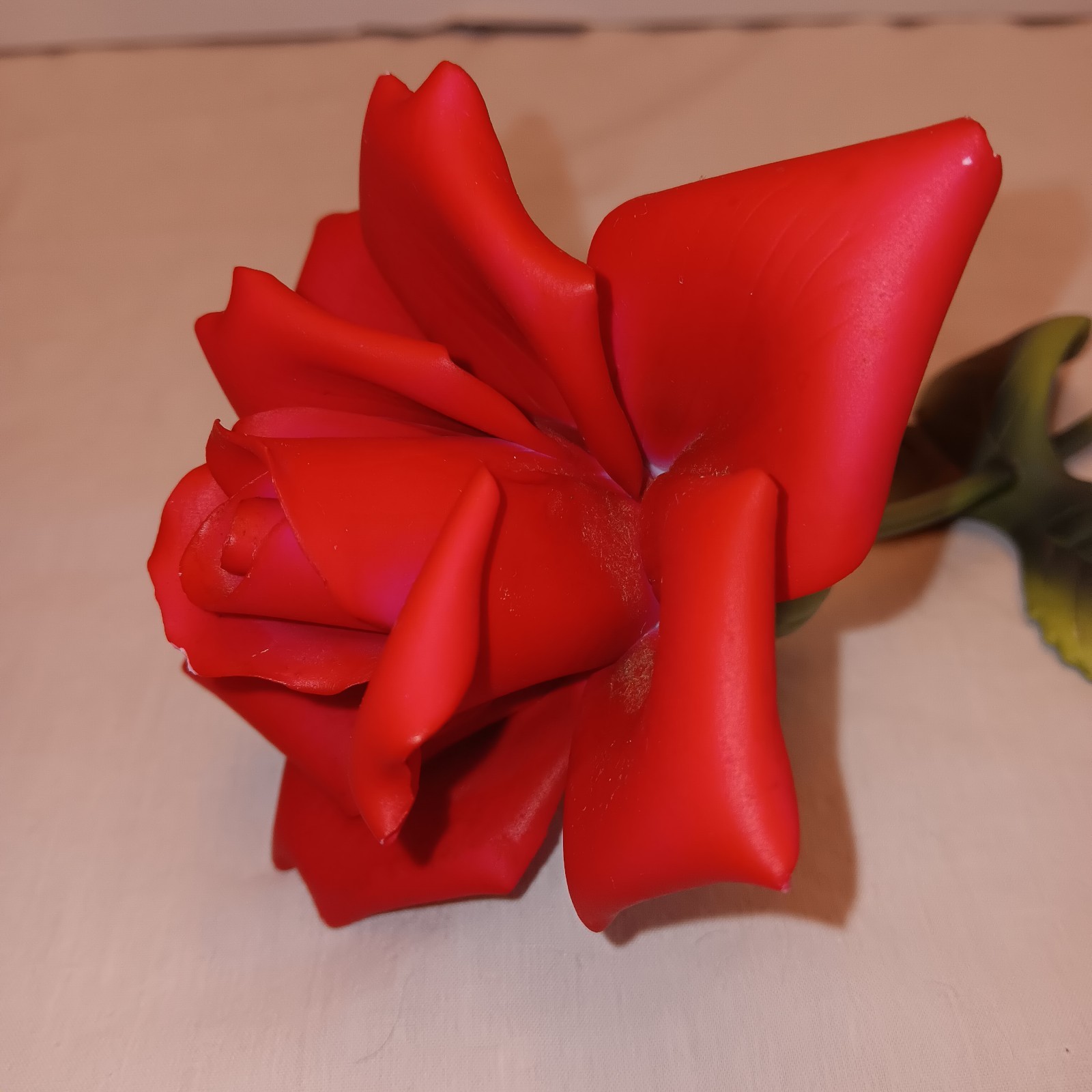Vtg Capodimonte Red Rose on Stem Romantic Decor Made in Italy