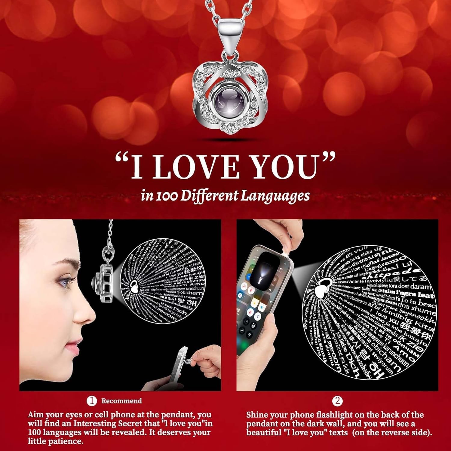 Preserved Red Real Rose with Heart I Love You Necklace -Mothers Day Gifts for…