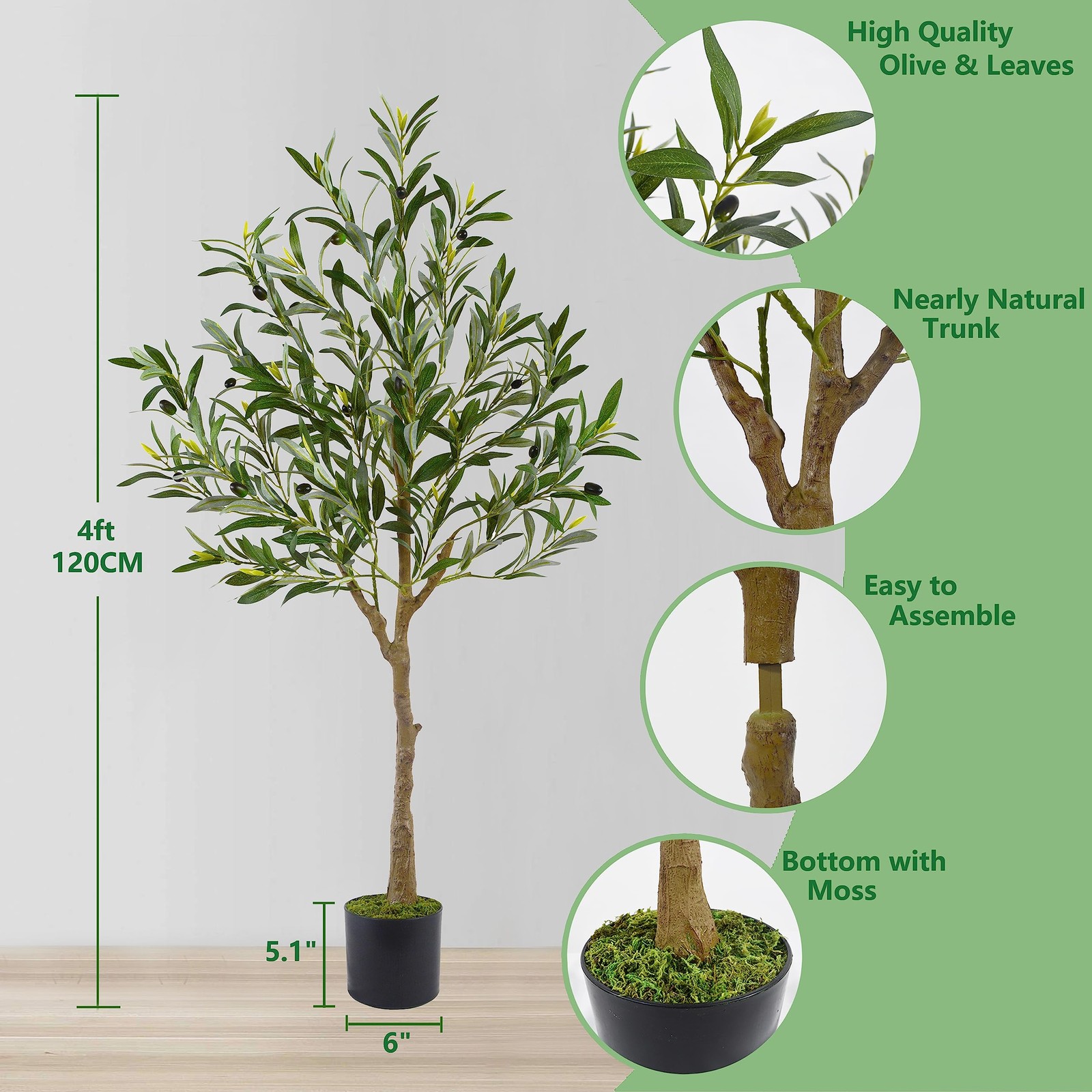 Artificial Olive Tree, 4ft Tall Fake Olive Leaves Plant with Basket, Indoor O…