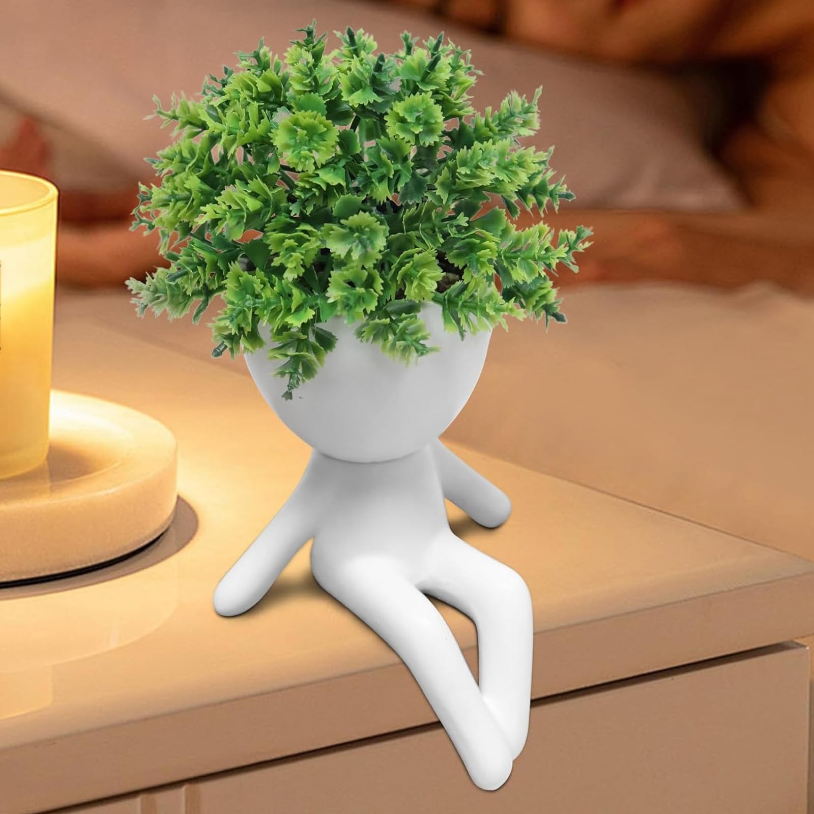 Set Of 1 Succulent In Funny Plant Pot Fake Faux Desktop Greenery Decor
