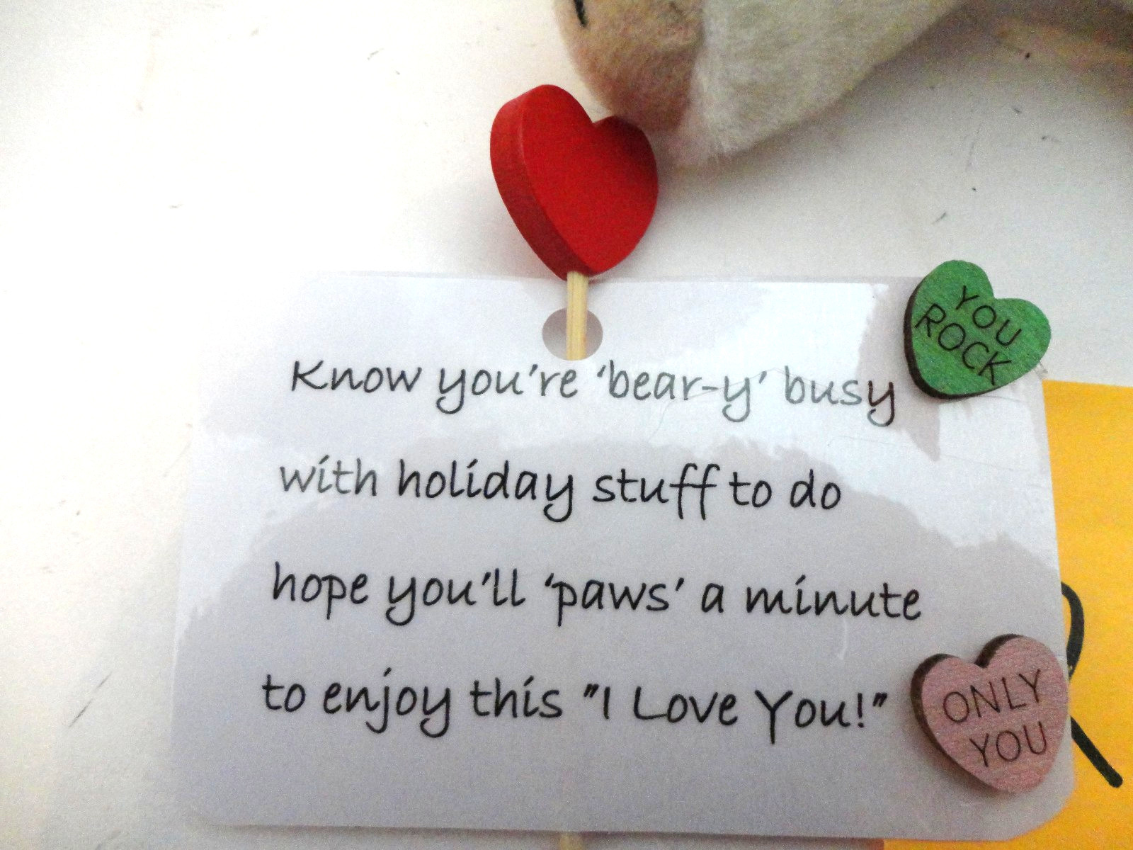 Valentine Small Table Floral Arrangement with Bear ( Handmade)