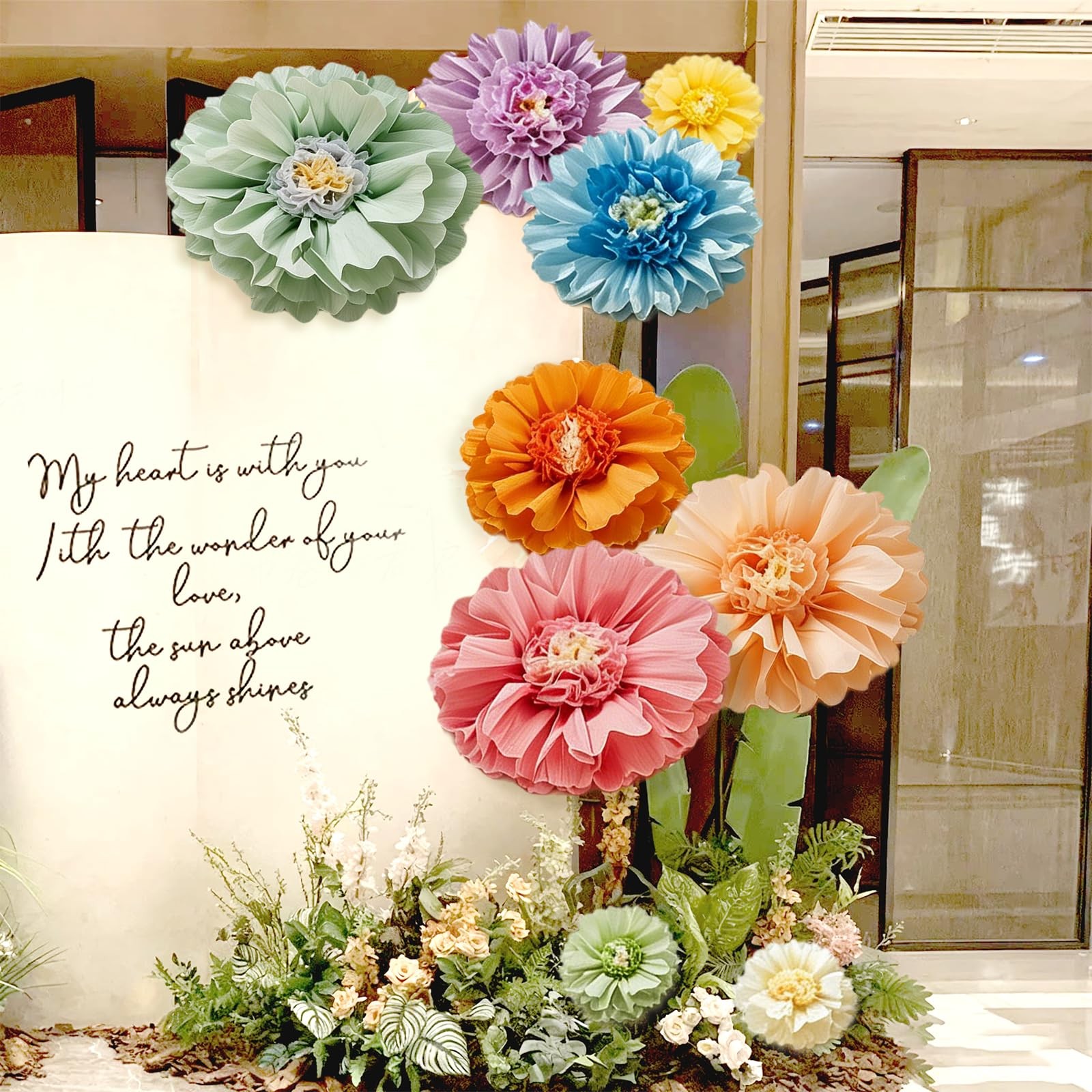 Giant Paper Flowers Set 9 PCS 31.5/24/14 Inch Colorful Wall Party Decor Prop