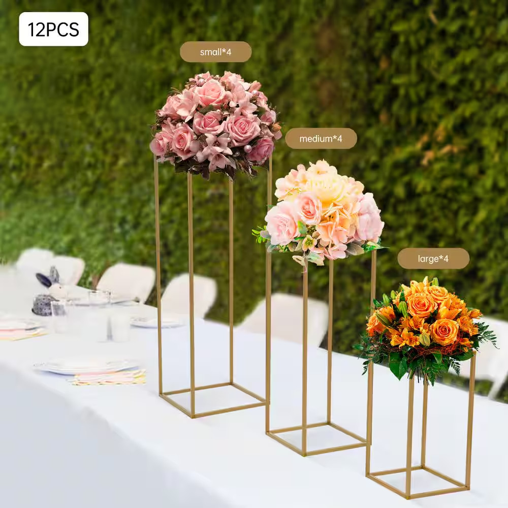 31.5 In. X 11 In. X 11 In. 3 Sizes 12 Pieces Outdoor Golden Metal Wedding Flower