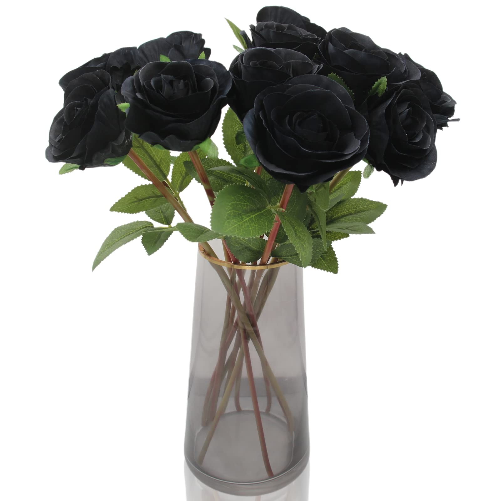 12 PCS Black Artificial Silk Roses Bouquet Halloween Gothic Fake Flower Decor