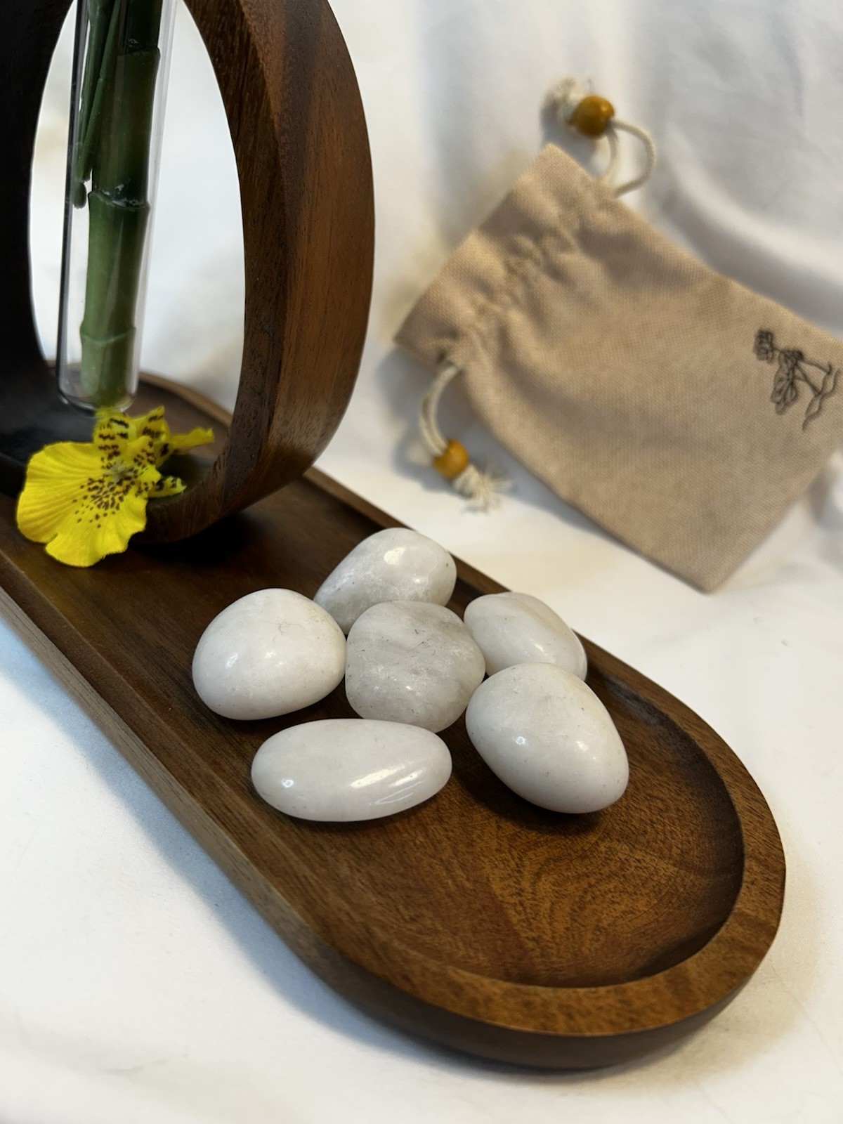 Silk Floral arrangement centerpiece, orchids, Bamboo Wood, Stones Asian Modern