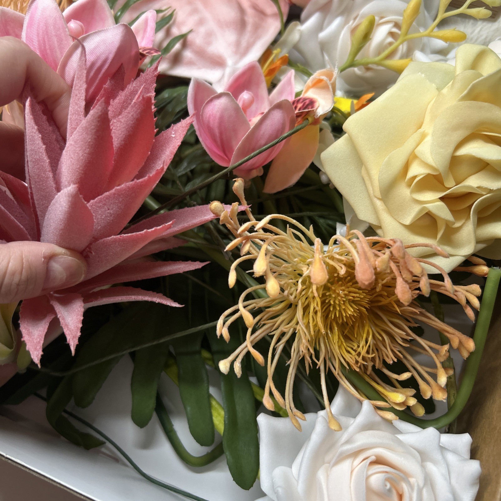 Ling’s Moment Fake Flowers Box, Faux Artificial Greenery Stems Foam Roses
