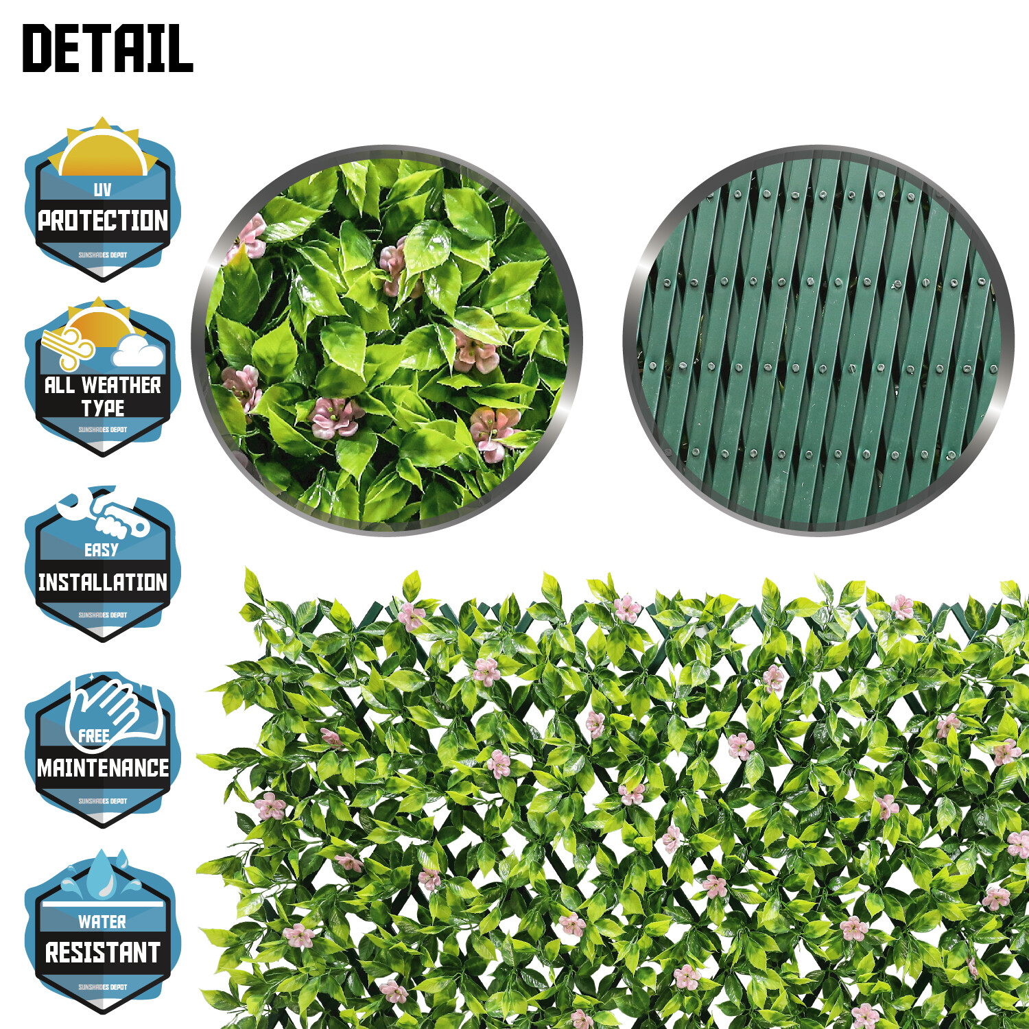 Expandable Artificial Faux Sakura Leaf Privacy Fence Screen Yard Plant Decor