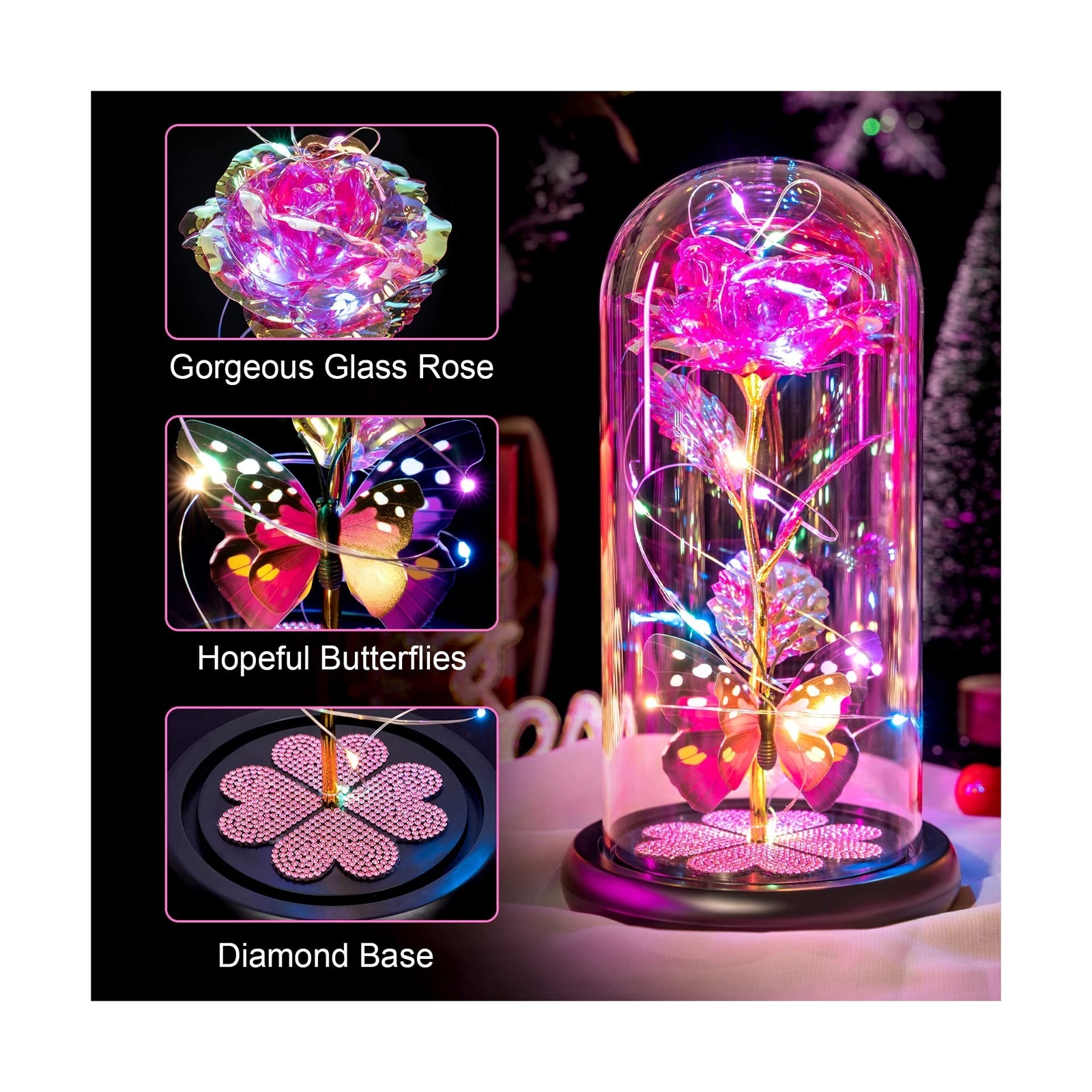 Womens Gifts for Christmas Galaxy Glass Rose Forever Eternal Crystal Flower B…
