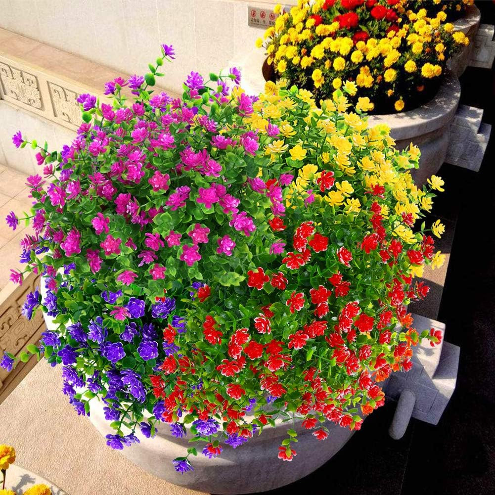 Artificial Flowers Fake Outdoor UV Resistant Boxwood Plants Shrubs 4 Pack, Faux