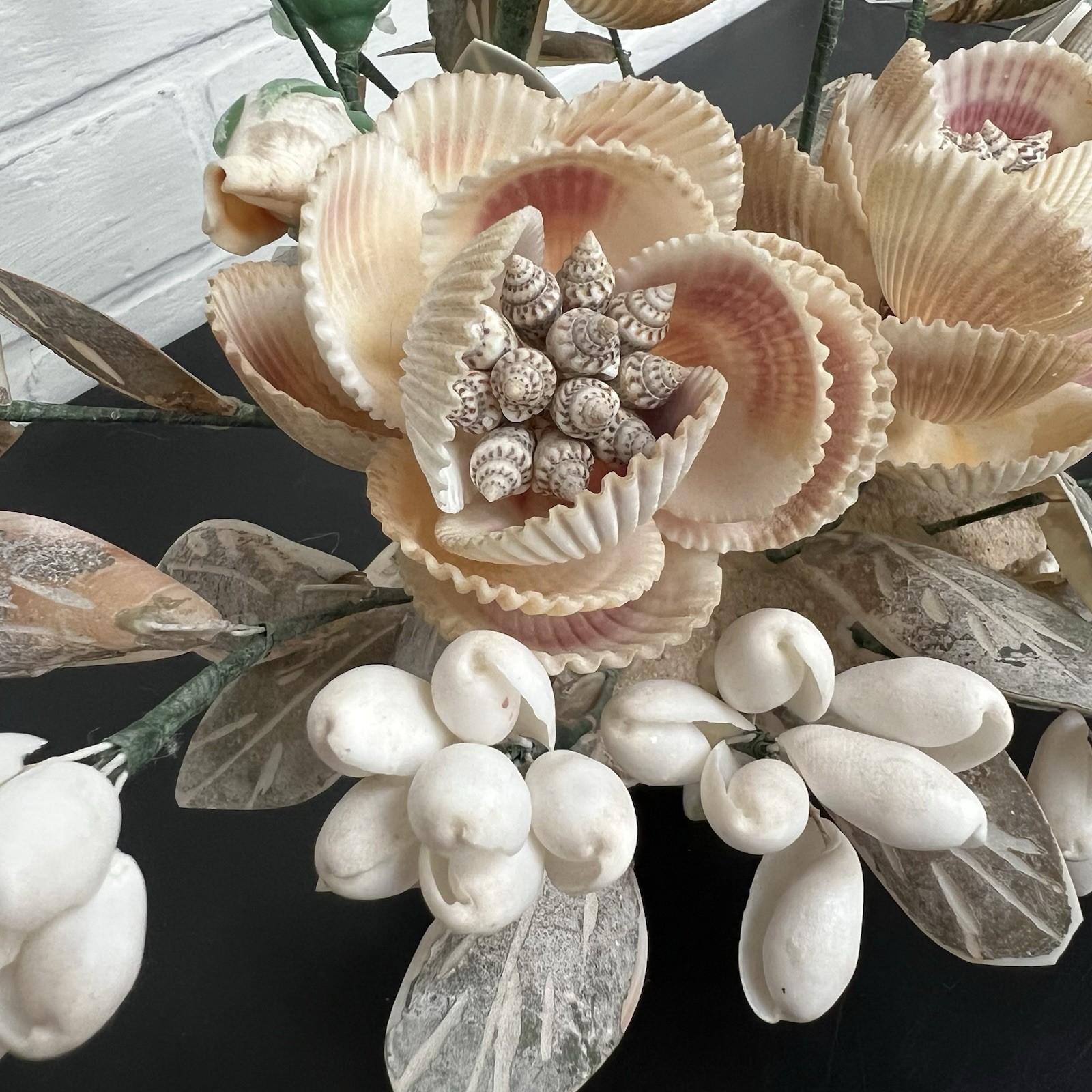 Vintage Shell Flower Arrangement Clam Shell Planter 12” Coastal Decor