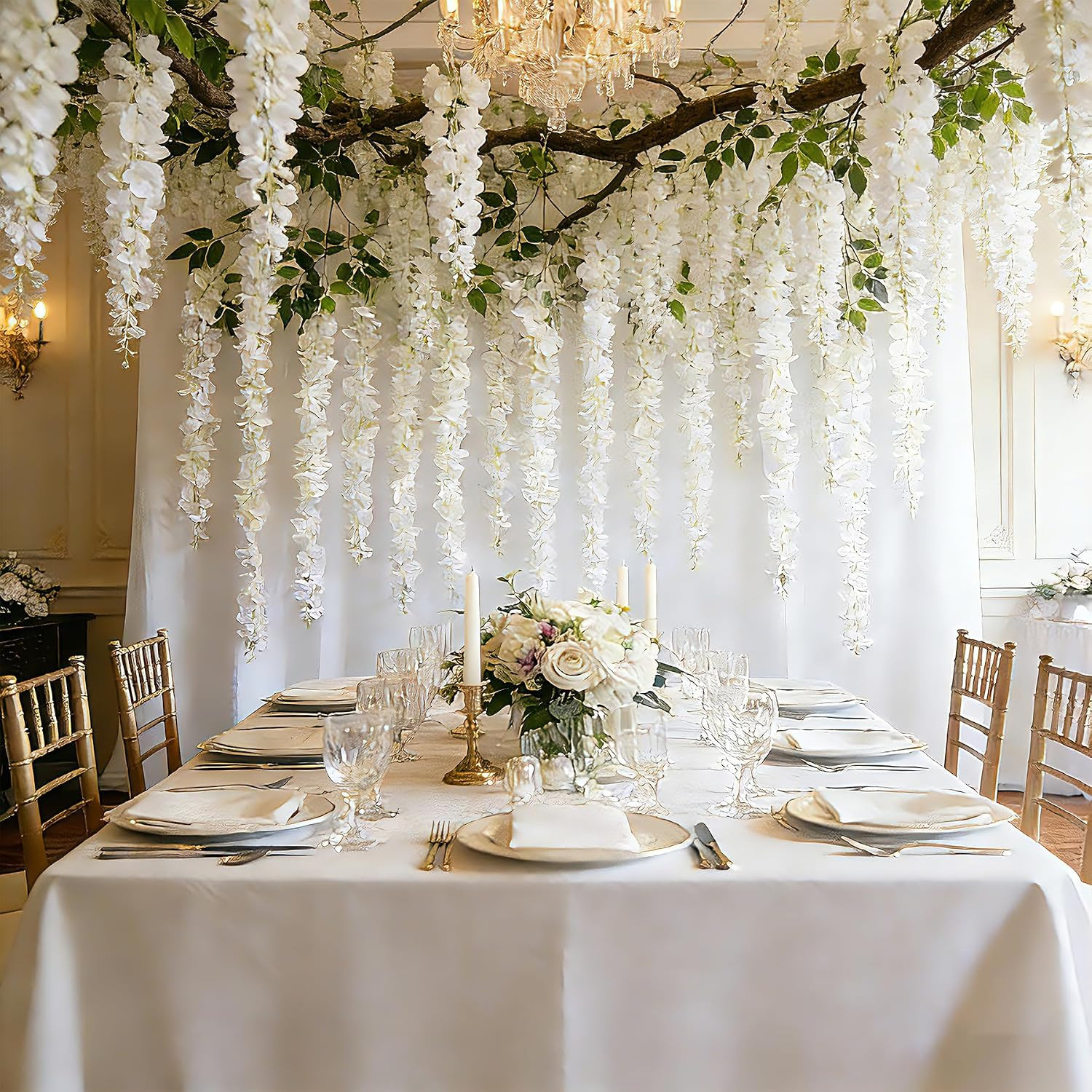 12Pcs Artificial Wisteria Flowers 3.25Ft Fake Silk Wisteria Vine Rattan Hanging